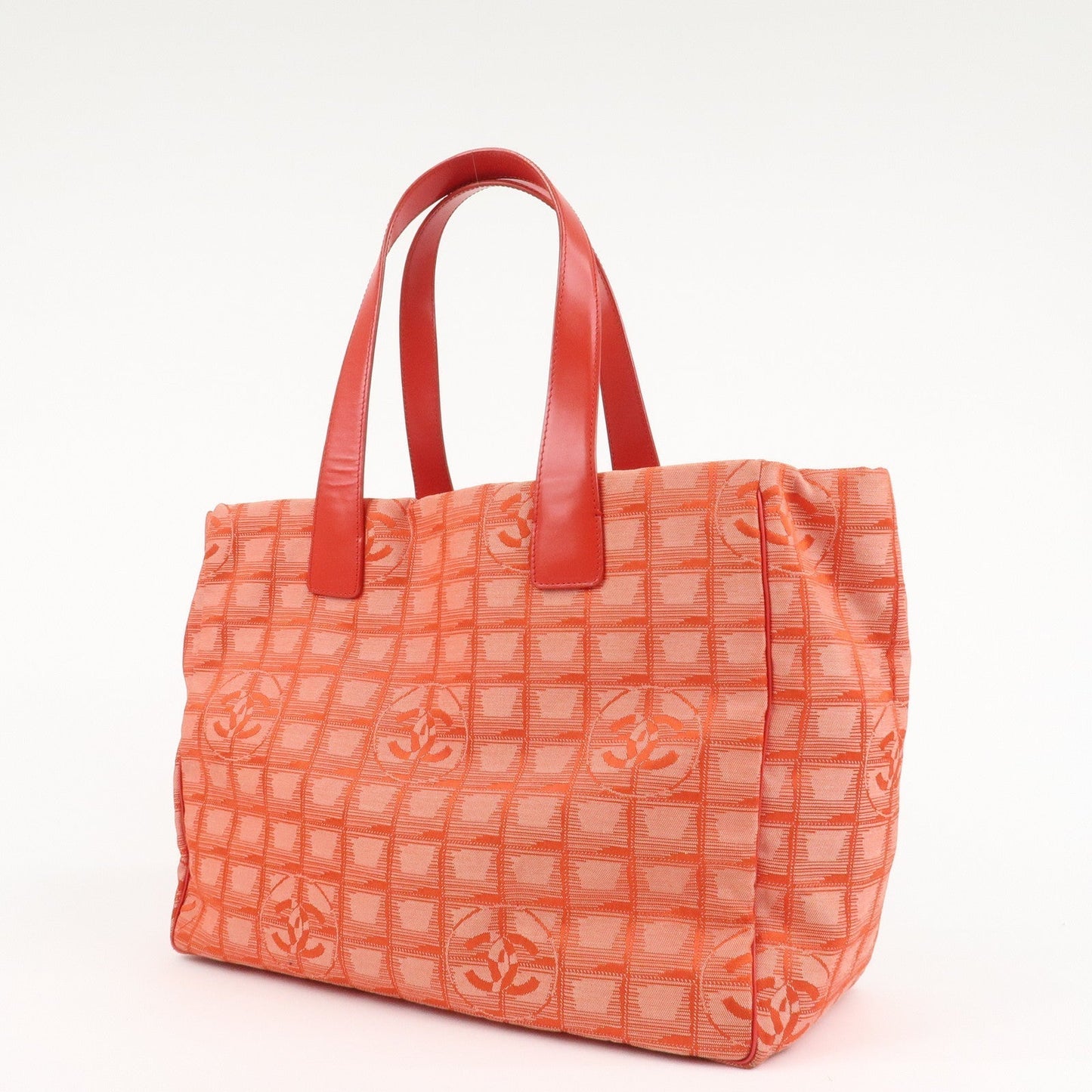 CHANEL New Travel Line Nylon Jacquard Leather Tote Bag Red A15991