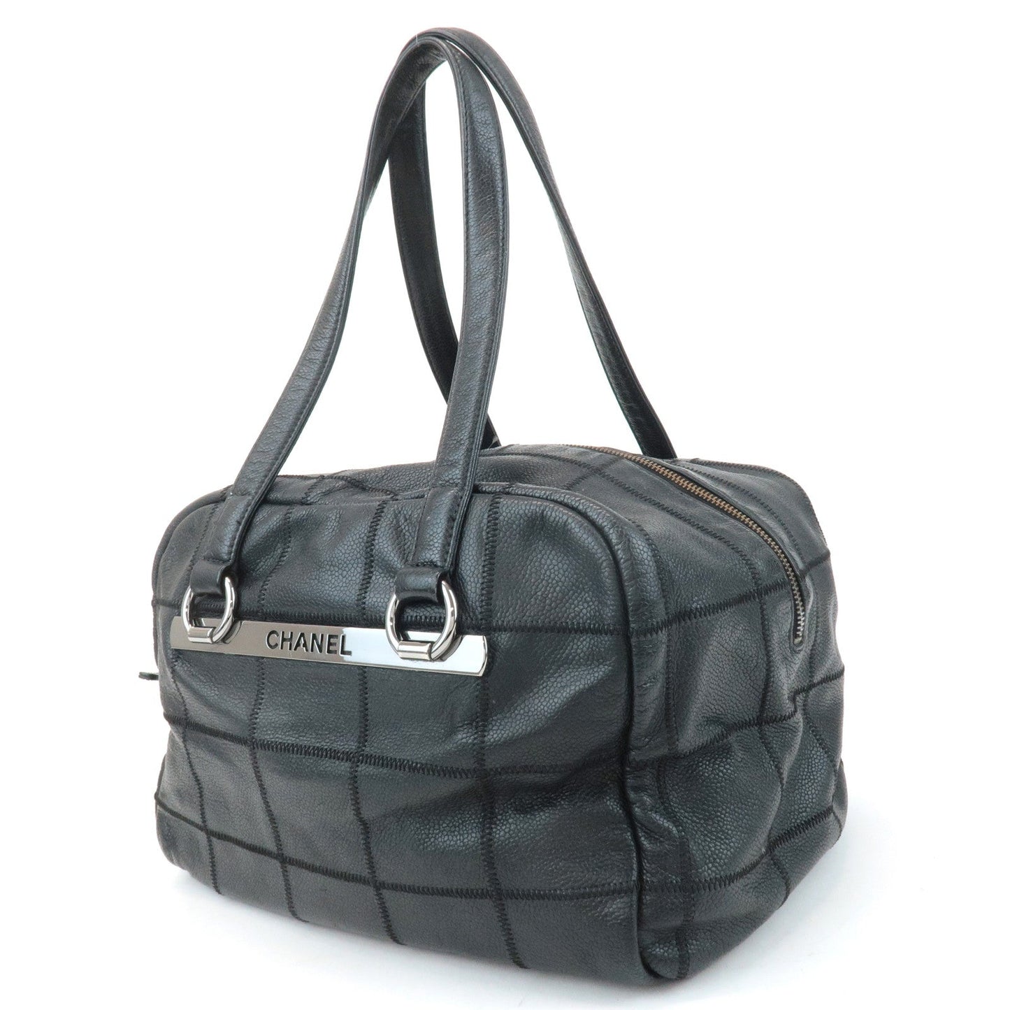 CHANEL Chocolate Bar Caviar Skin Mini Boston Bag Black A26135