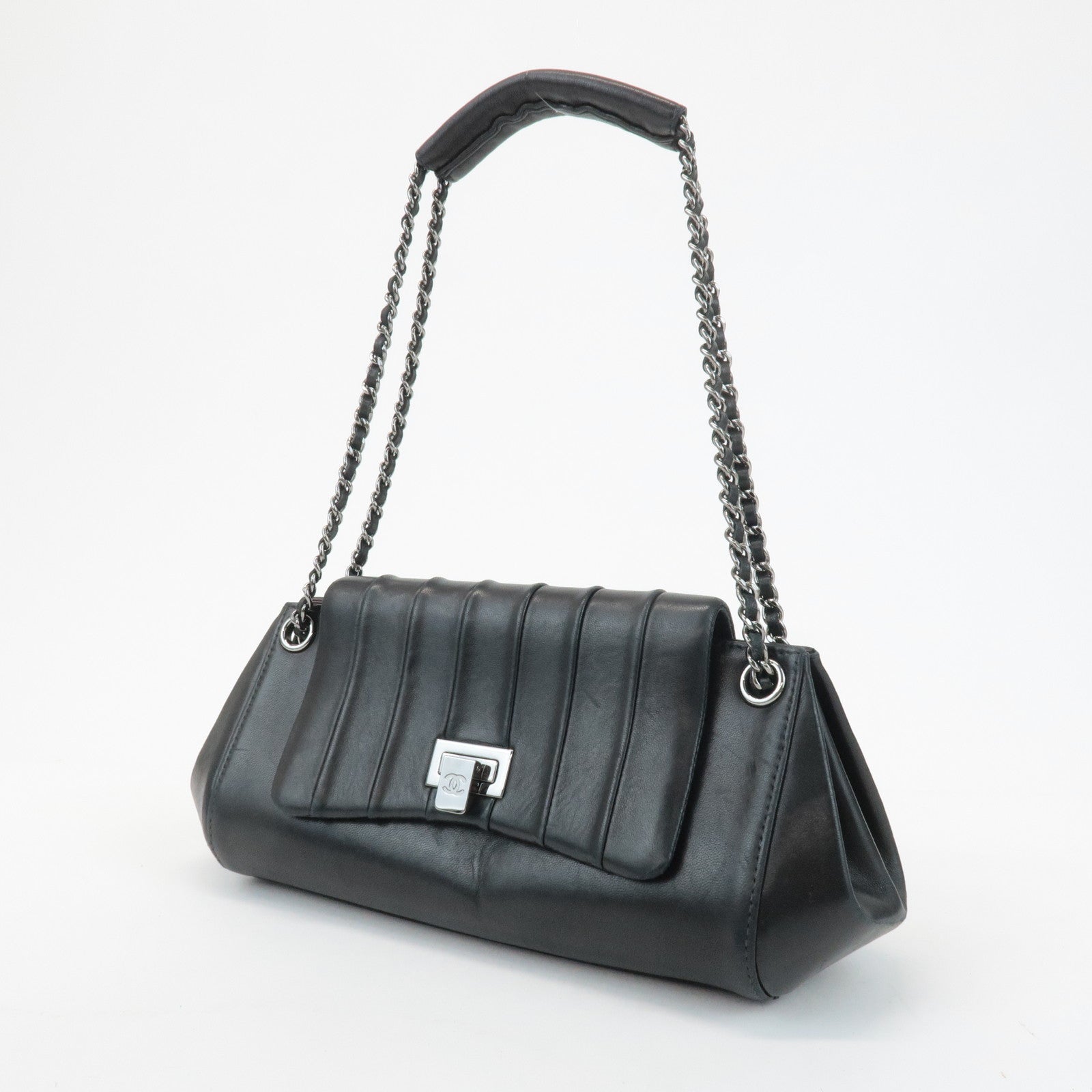 CHANEL Mademoiselle Lamb Skin Chain Shoulder Bag Hand Bag Black