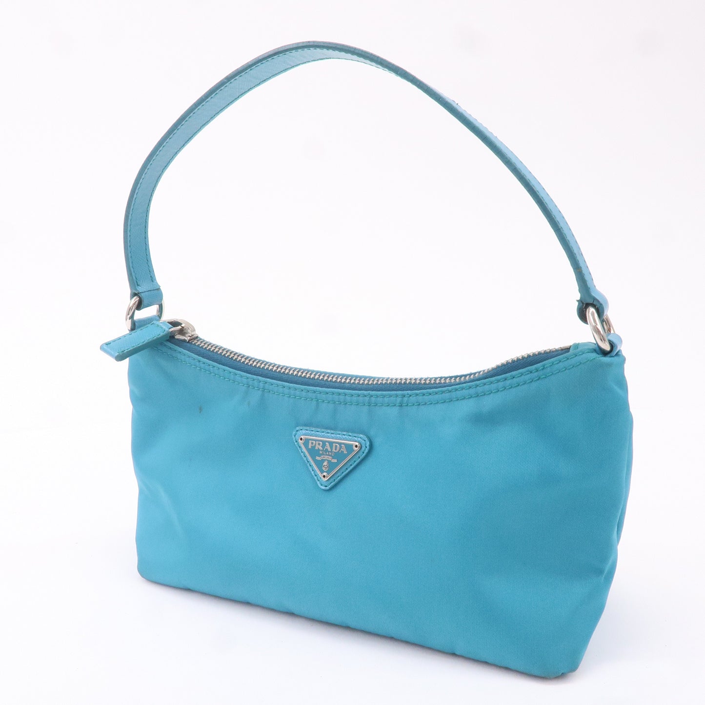 Prada Shoulder Bag Pouch Turquoise Leather Nylon Blue