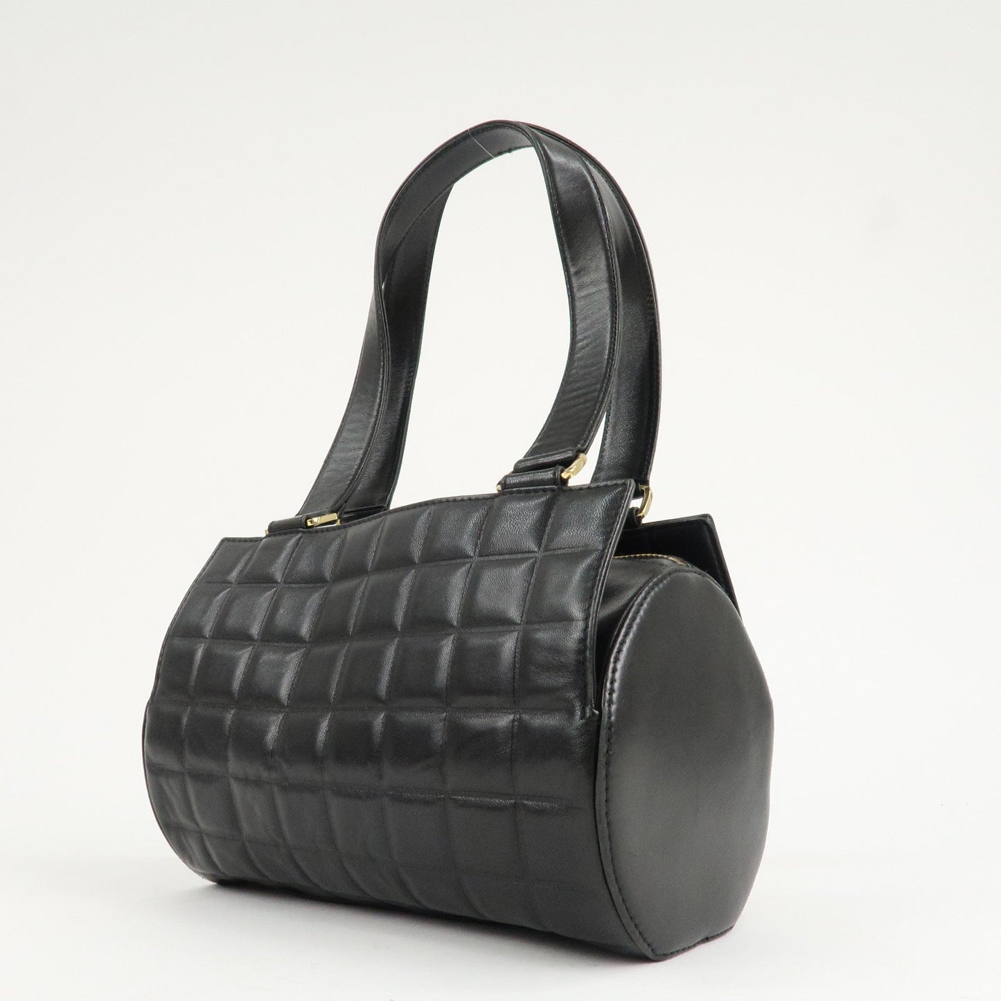 CHANEL Chocolate Bar Lamb Skin Mini Boston Bag Hand Bag Black