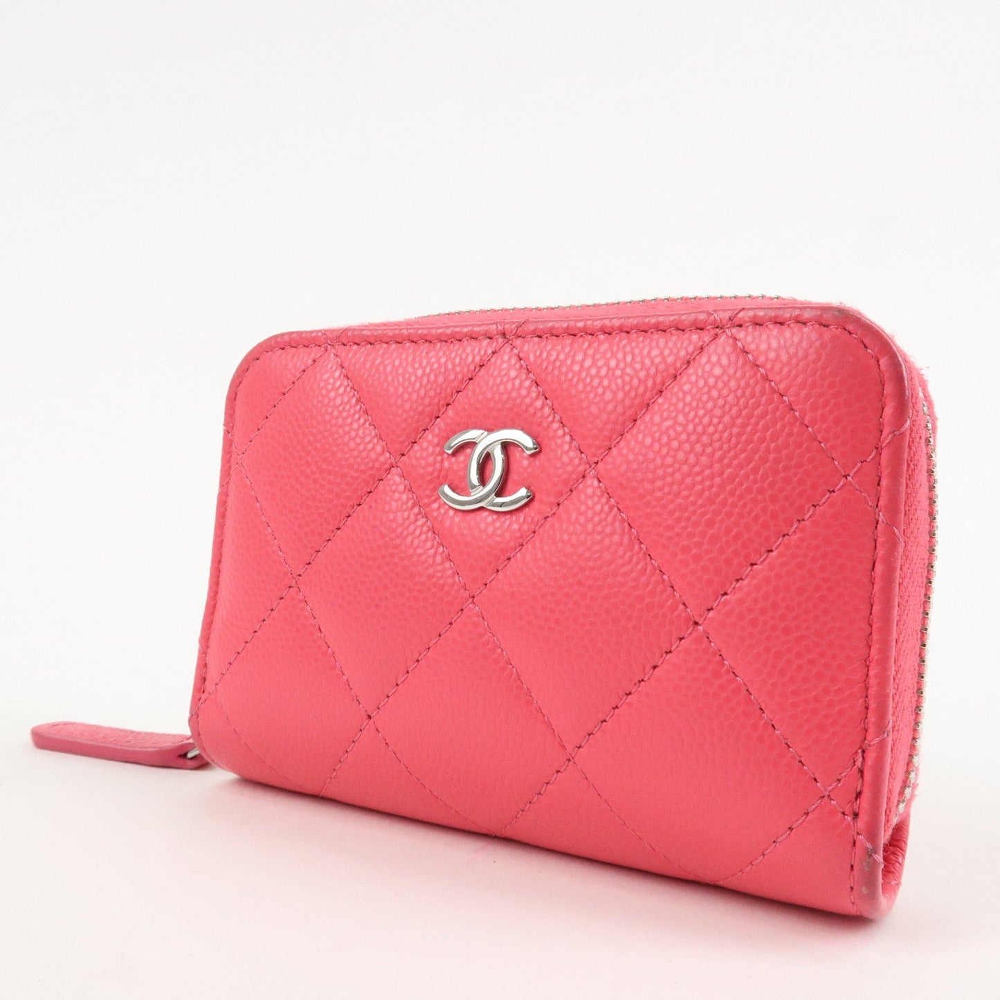 CHANEL Matelasse Lamb Skin Zip Around Coin Case Pink A69271