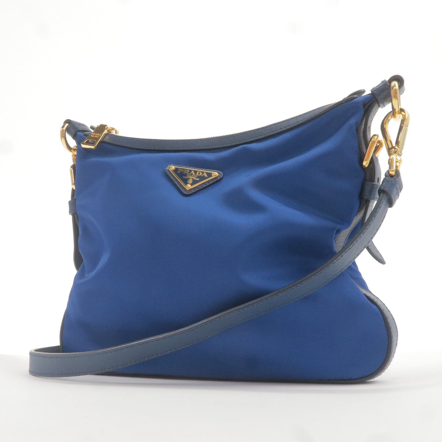 Prada Prada Logo Nylon Leather Shoulder Bag Blue Bt0706