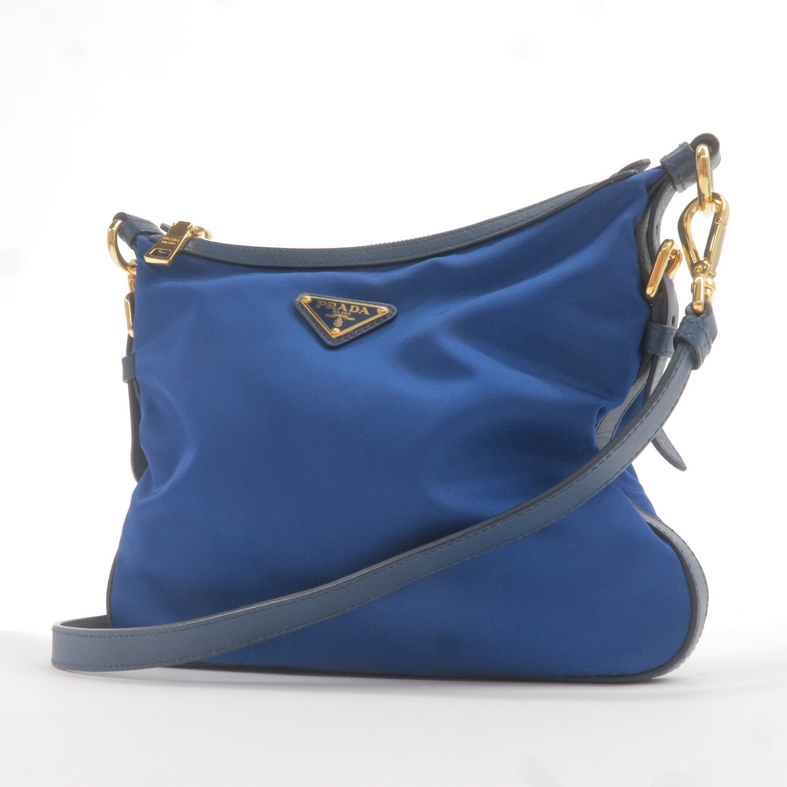 Prada Prada Logo Nylon Leather Shoulder Bag Blue Bt0706