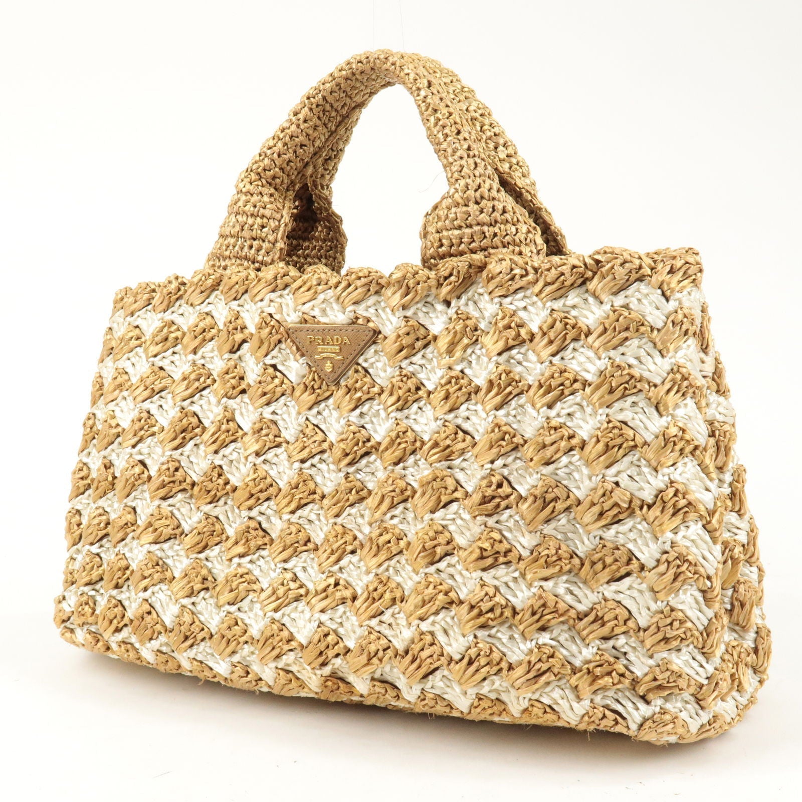 Prada Prada Raffia Crochet Canapa Tote Bag Beige Bn2303