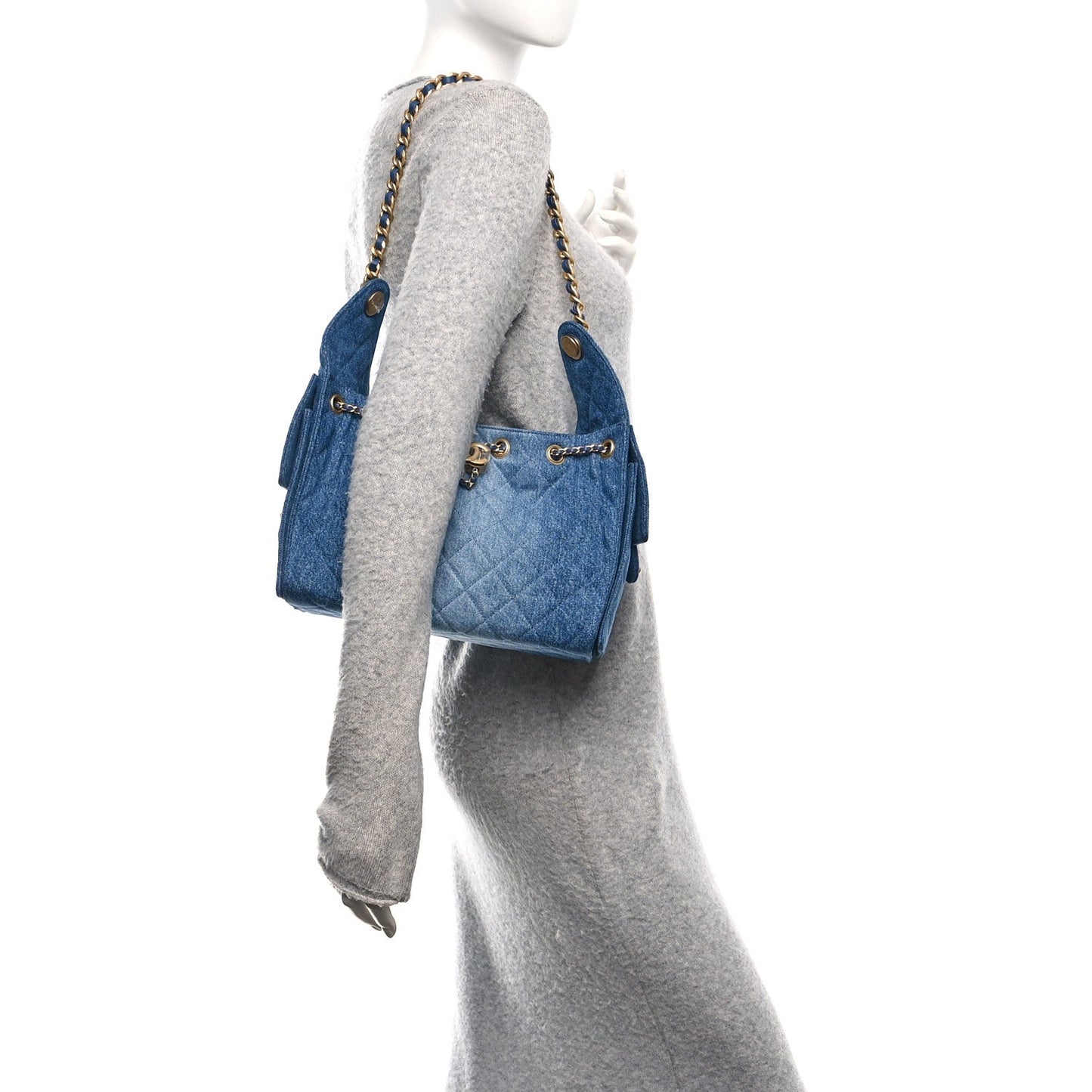 Washed Denim Quilted Small Chanel 25 Handbag Blue