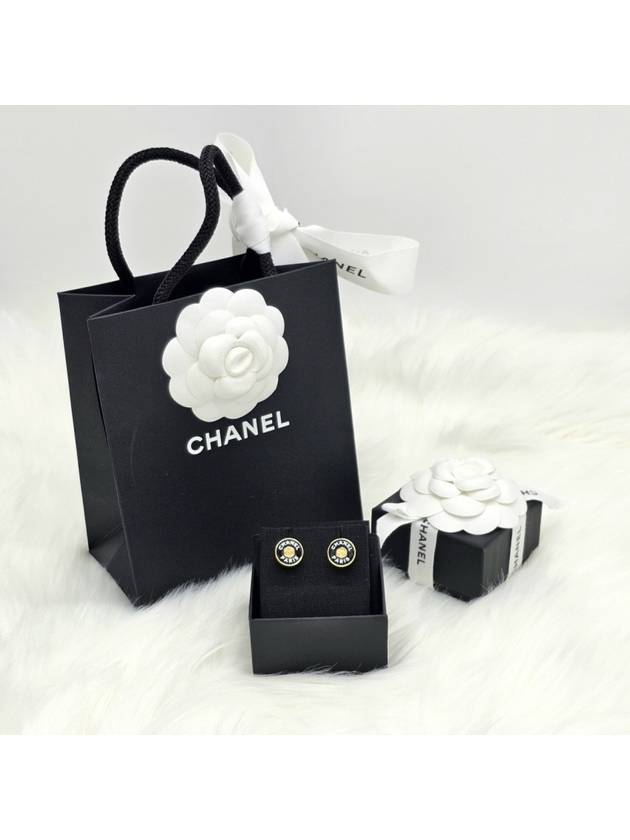 Logo Button Stud Earrings Gold Black Chanel