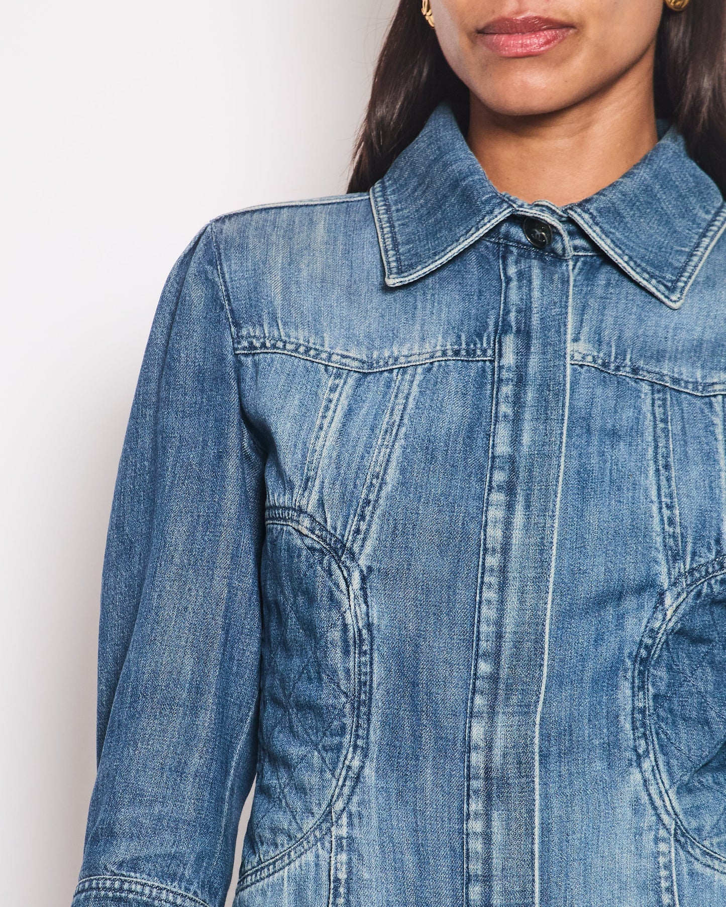 Chanel 08/P Blue Denim Long Sleeve Jacket with Quilted Pocket Detail Size FR 36 (UK 8)