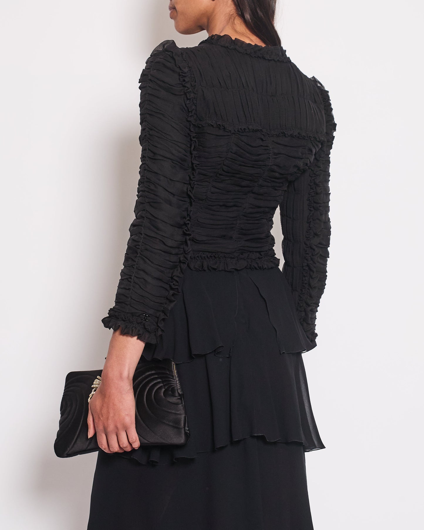 Chanel 06A Black Ruched Long Sleeve Silk Blo  with Bows Detail FR 38 (UK 10)