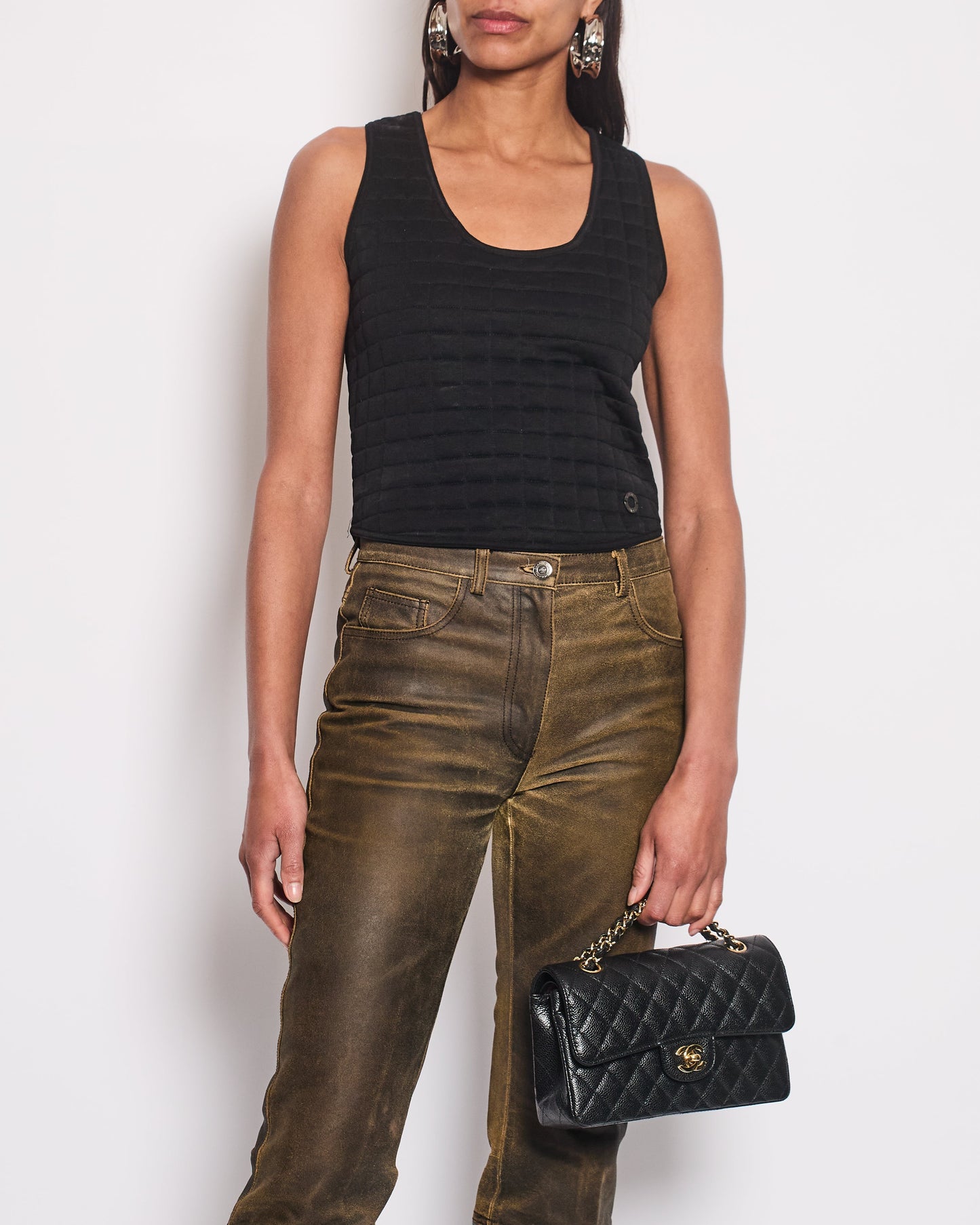 Chanel Black Quilted Cotton Sleeveless Top Fr 36 (Uk 8) Bag