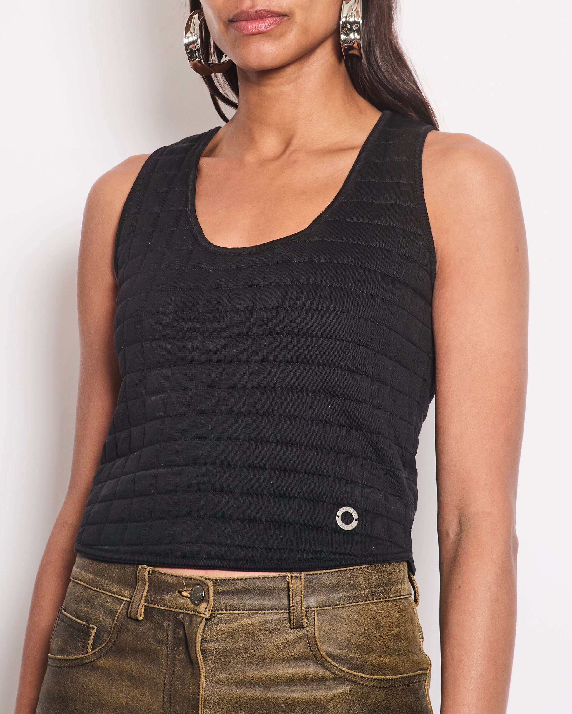 Chanel Black Quilted Cotton Sleeveless Top Fr 36 (Uk 8) Bag
