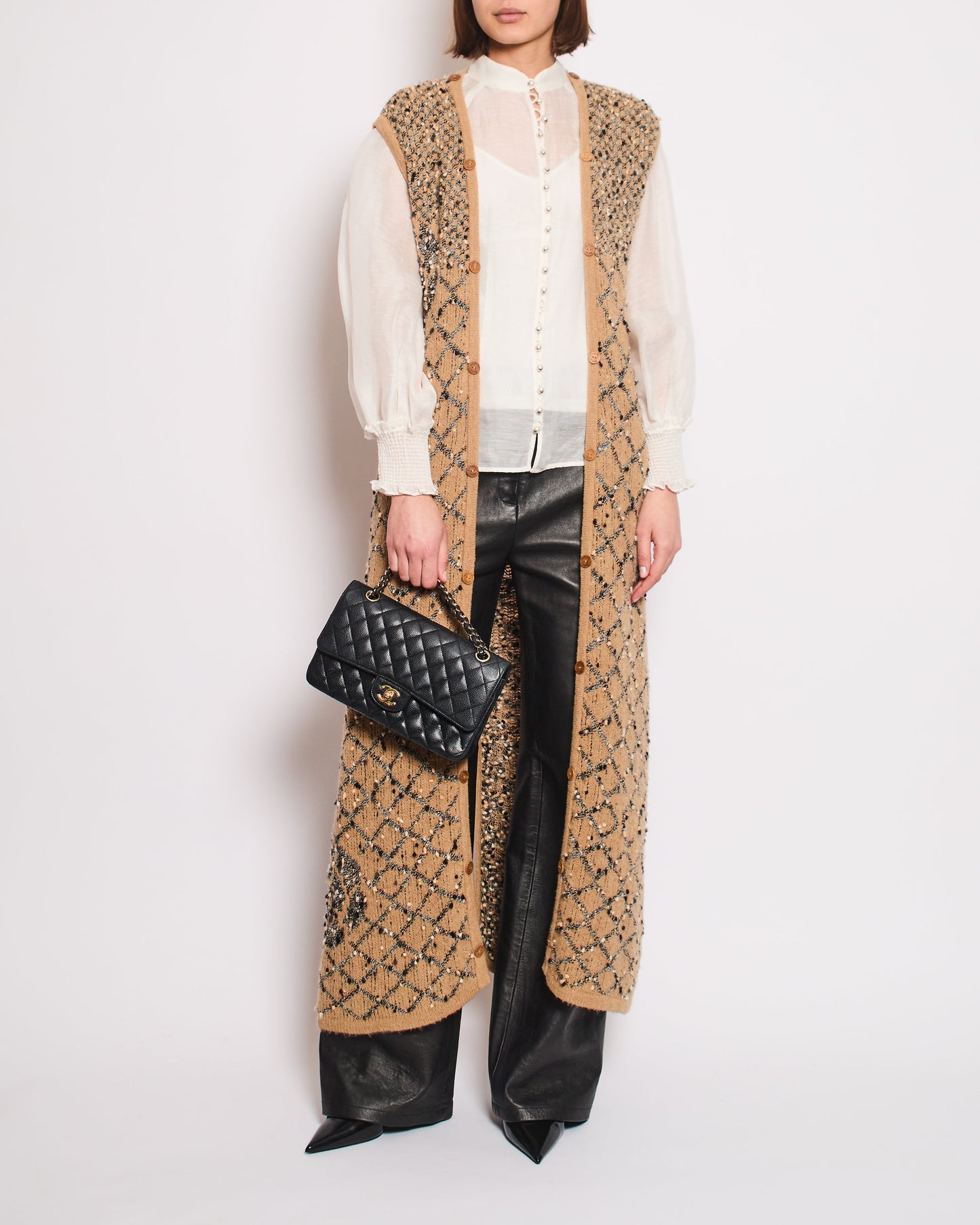 Chanel 01/A Brown Quilted Maxi Sleeveless Gilet With Coco Logo Detail Size Fr 40 (Uk 12) Bag