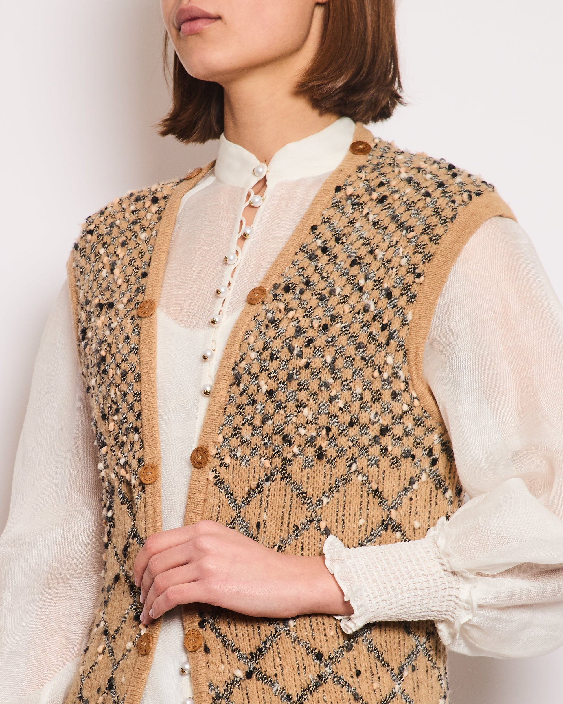 Chanel 01/A Brown Quilted Maxi Sleeveless Gilet with Coco Logo Detail Size FR 40 (UK 12)