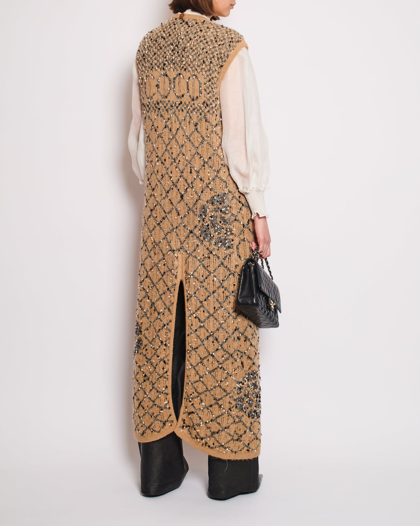 Chanel 01/A Brown Quilted Maxi Sleeveless Gilet With Coco Logo Detail Size Fr 40 (Uk 12) Bag