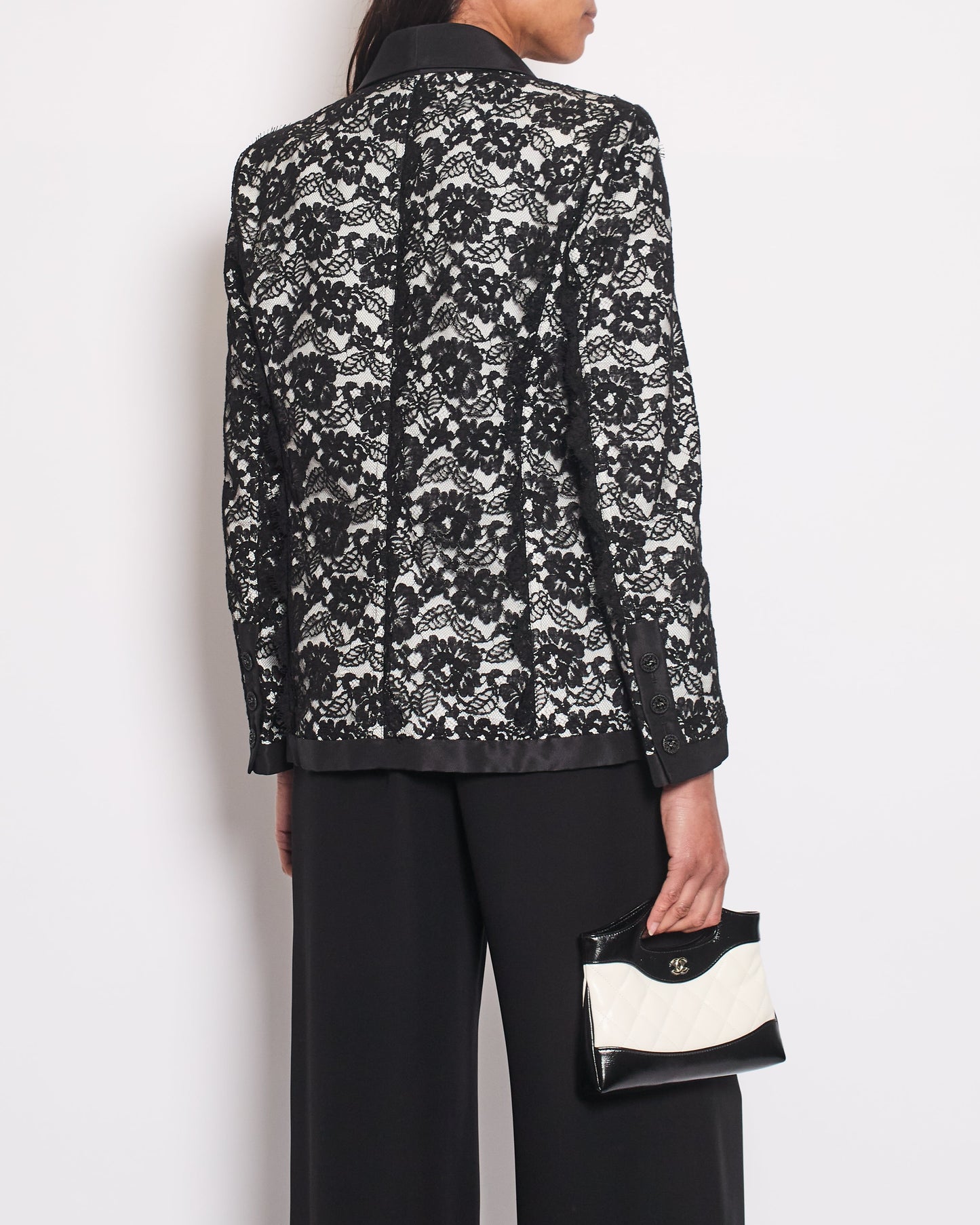 Chanel Black Double Breasted Lace Blazer With Matching Short Sleeve Vest Size Fr 42 (Uk 14) Bag