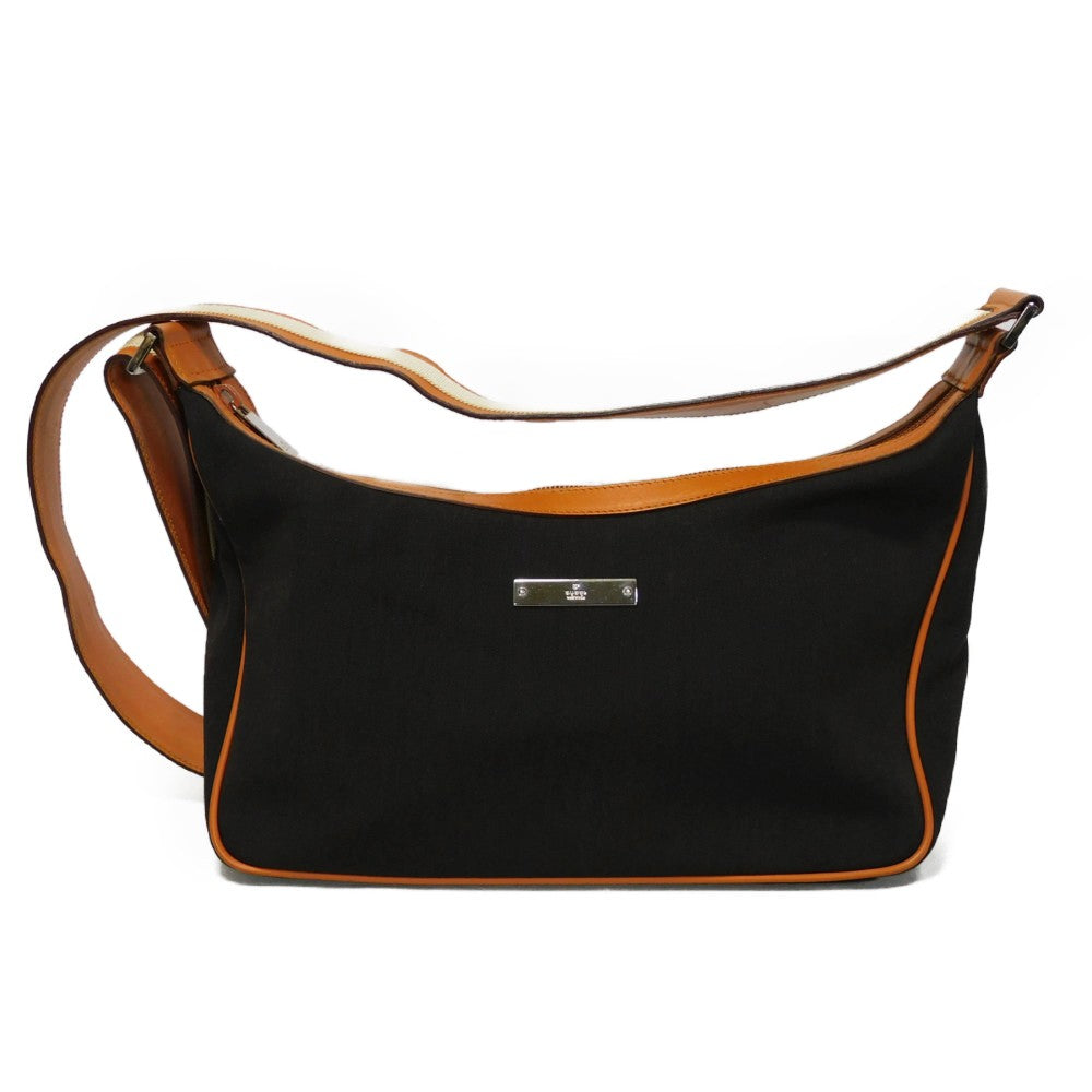 Gucci 019 Dark Stripe Pochette logo Nylon Calfskin Cotton Brown Crossbody Bag
