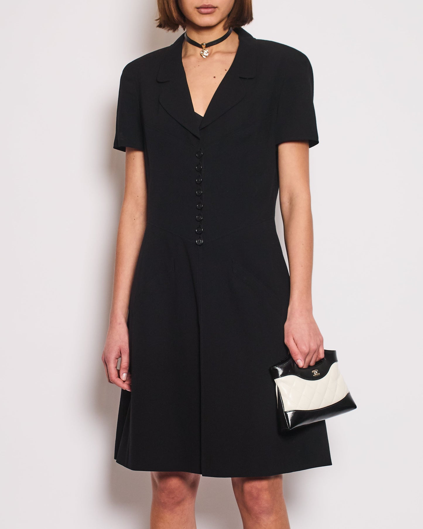 Chanel   Runway 97/S Black, White CC Logo Slip Dress and Jacket Set with CC Chanel Button Size FR 42 (UK 14)