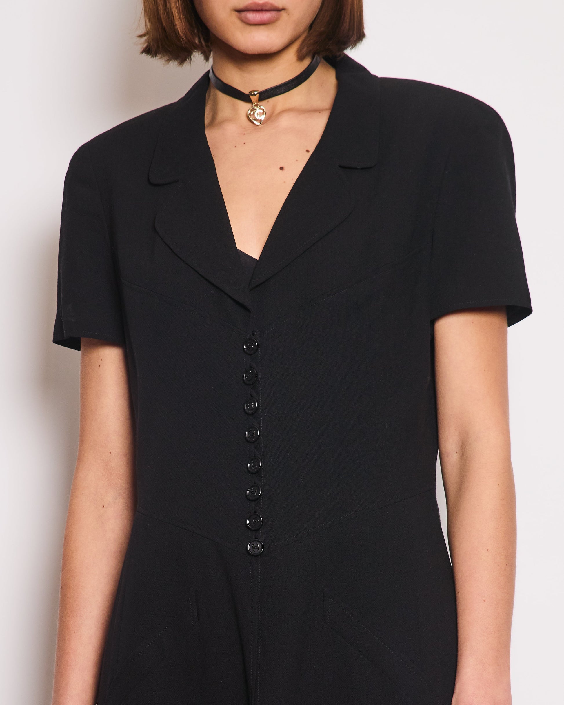Chanel   Runway 97S Black, White CC Logo Slip Dress and Jacket Set with CC Chanel Button Size FR 42 (UK 14)