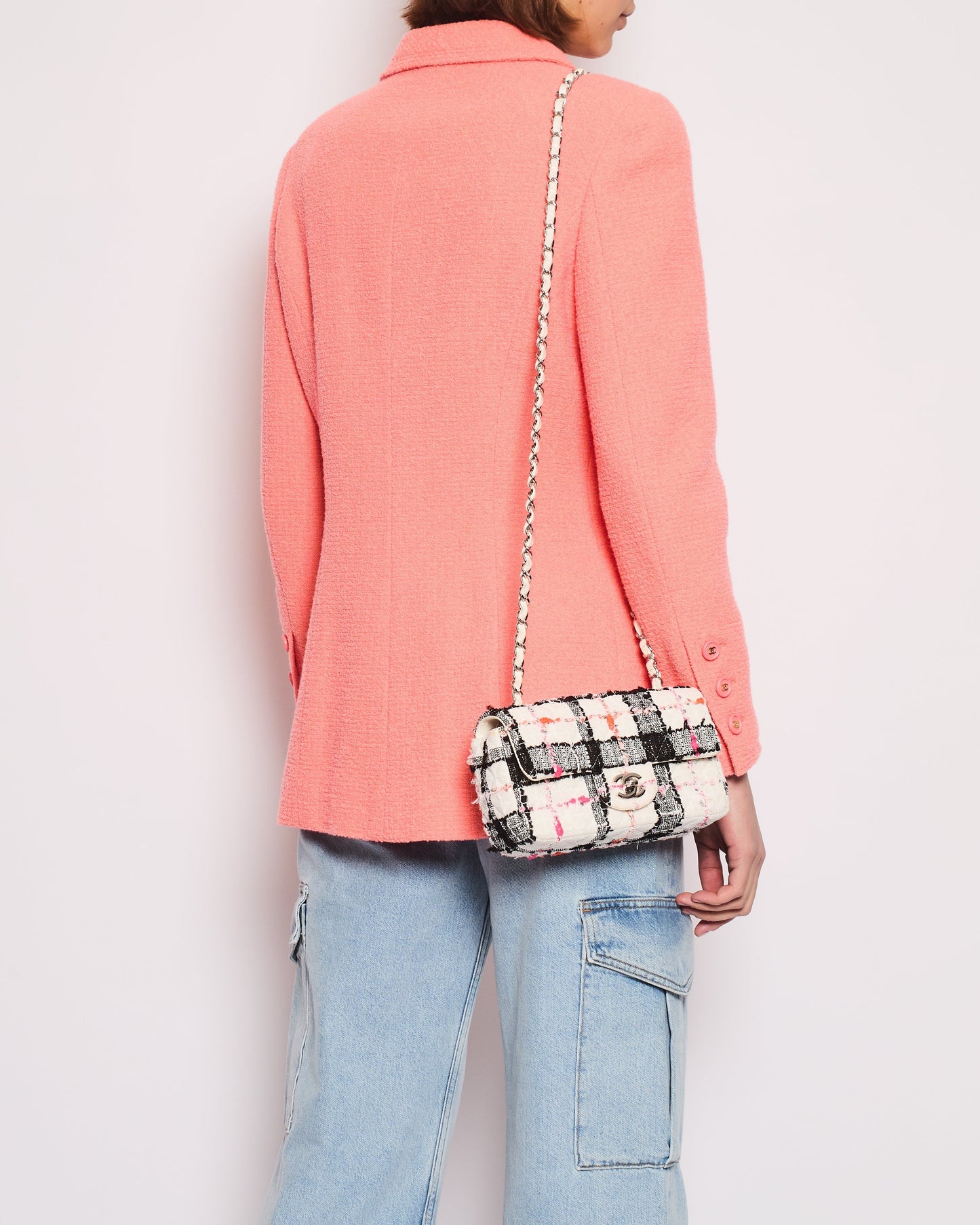 Chanel   97P Coral Pink Double Breasted Tweed Blended Wool Jacket Detail Size FR 42 (UK 14)