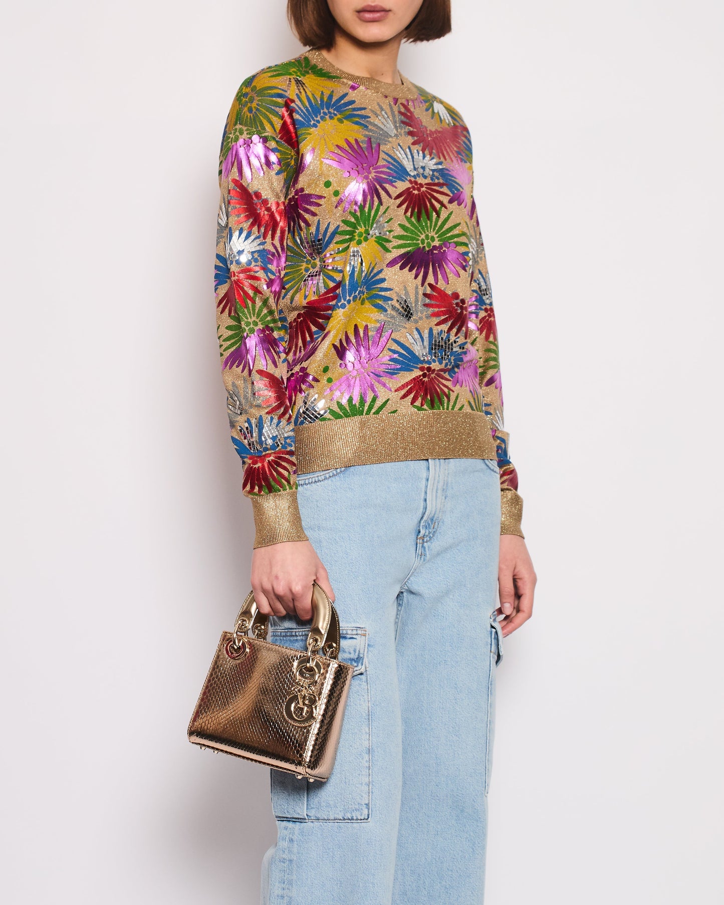 Chanel Coco Cuba Multicolour And Metallic Gold Jumper With Mosaic Details Size Fr 36 (Uk 8) Bag