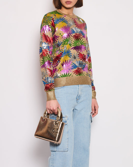Chanel Coco Cuba Multicolour And Metallic Gold Jumper With Mosaic Details Size Fr 36 (Uk 8) Bag