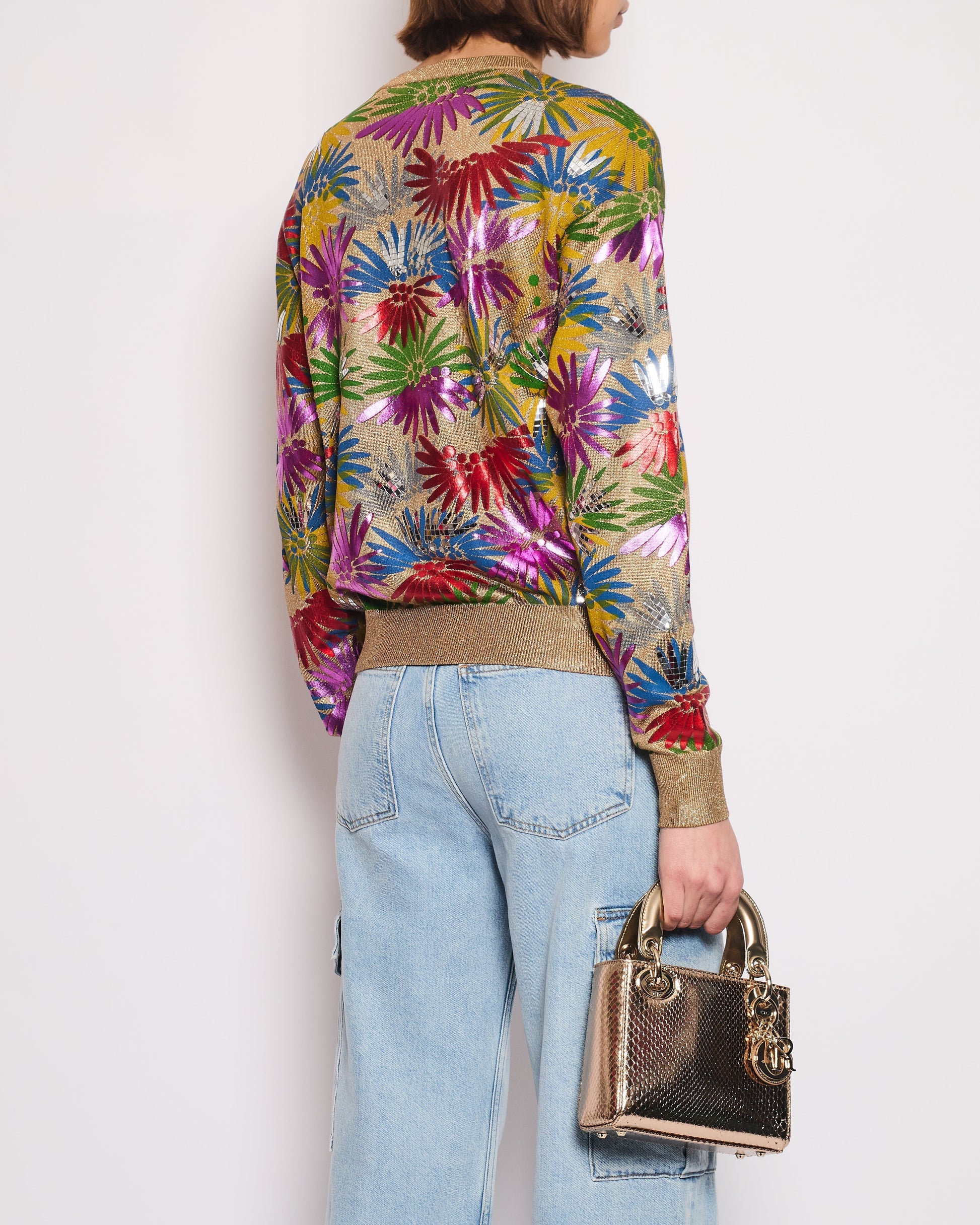 Chanel Coco Cuba Multicolour And Metallic Gold Jumper With Mosaic Details Size Fr 36 (Uk 8) Bag