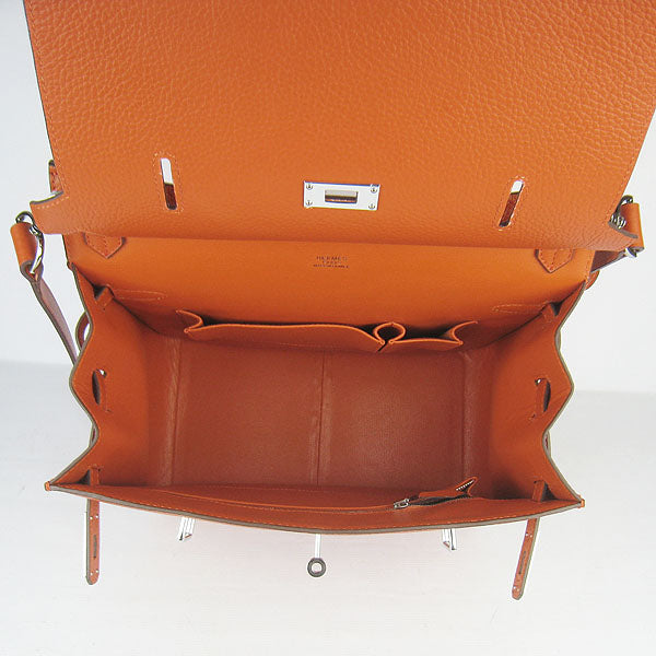 Hermes Luxury Shoulder Bag Orange Leather Silver