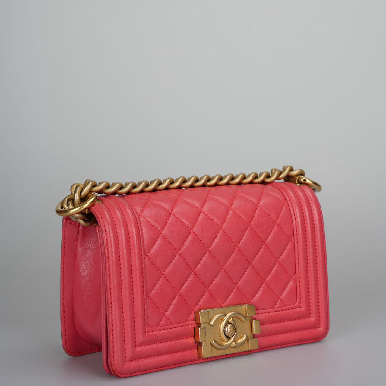 Chanel Lambskin Quilted Small Boy Flap Bag in Pink with Gold Hardware