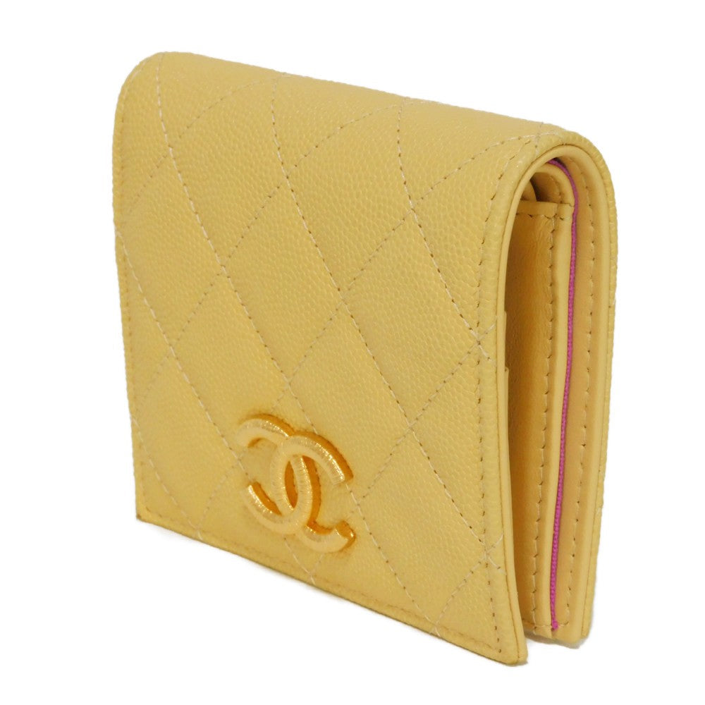 CHANEL Bifold Wallet AP3519 Grained shiny calfskin (embossed) Light yellow x light purple COCO Mark Small flap wallet Women