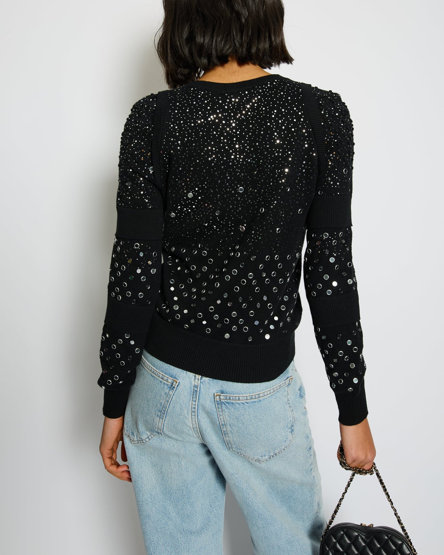 Chanel Black   Embellished Jumper with CC Logo and Sequin Details Size FR 34 (UK 6)