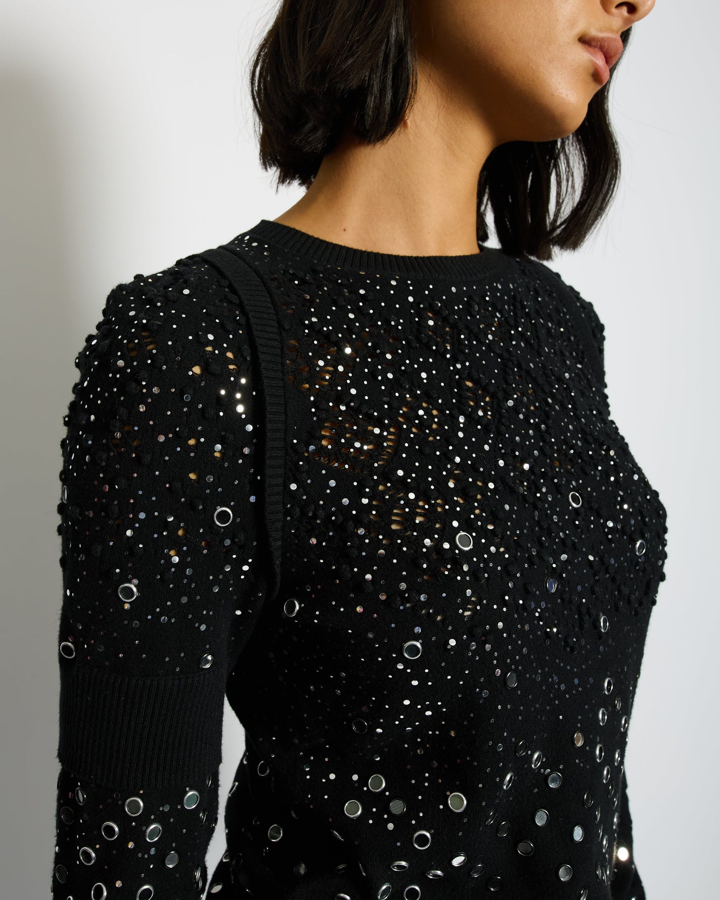 Chanel Black   Embellished Jumper with CC Logo and Sequin Details Size FR 34 (UK 6)