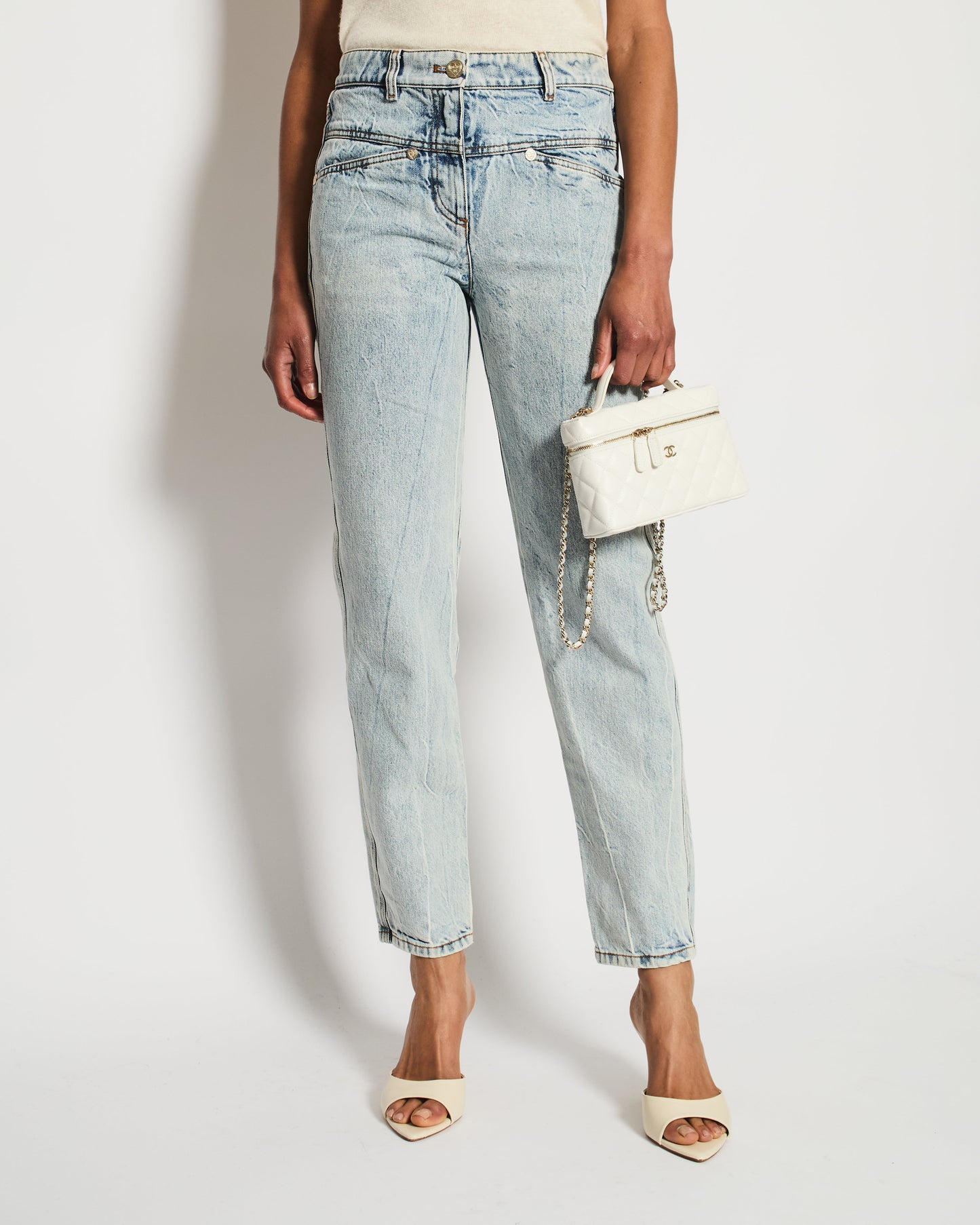 Chanel Blue Straight-Leg Jeans With Heart Silver CC Logo Buttons Size FR 34 (UK 6)