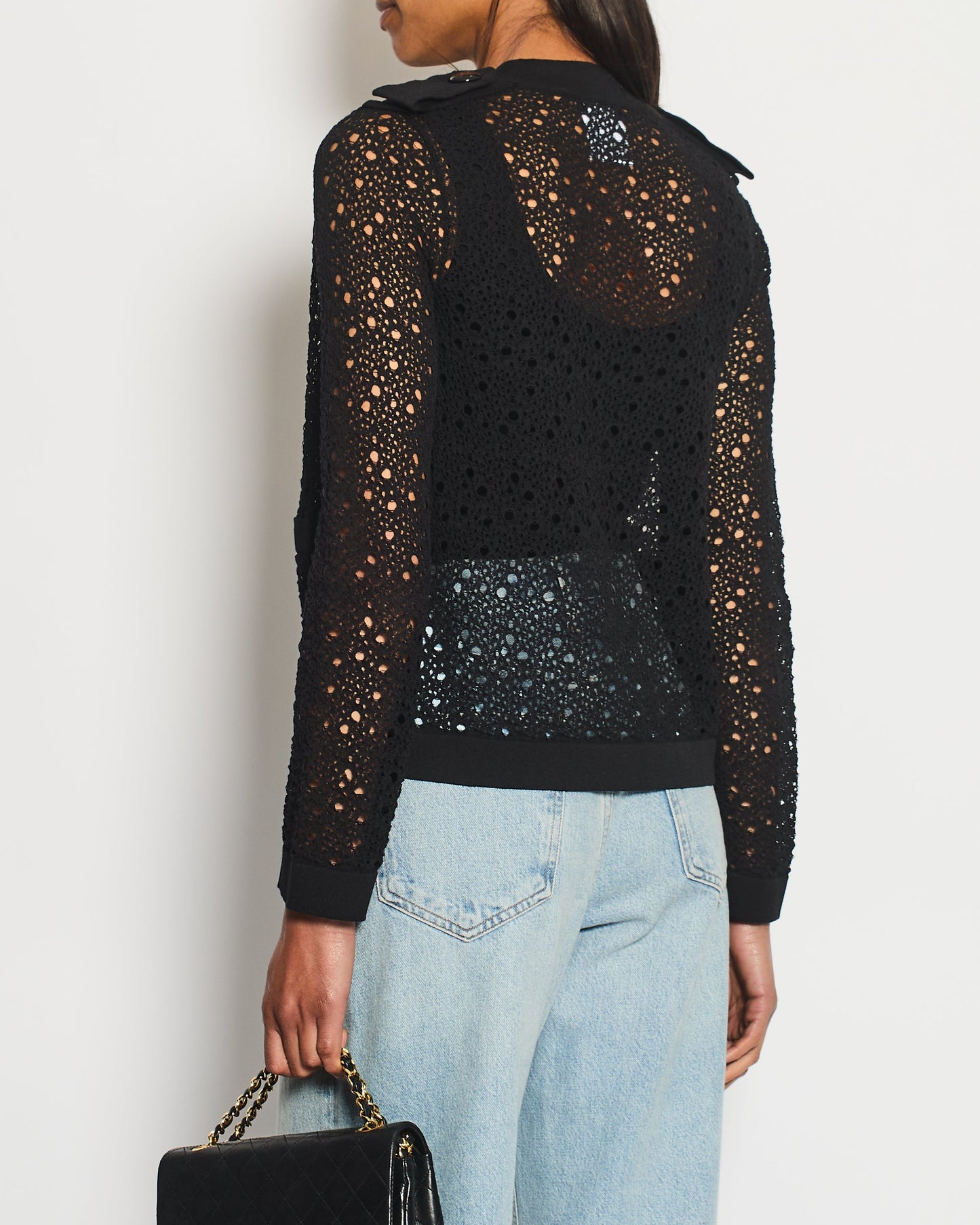 Chanel Black Crochet Cardigan With Cc Logo Buttons Size Fr 34 (Uk 6) Bag