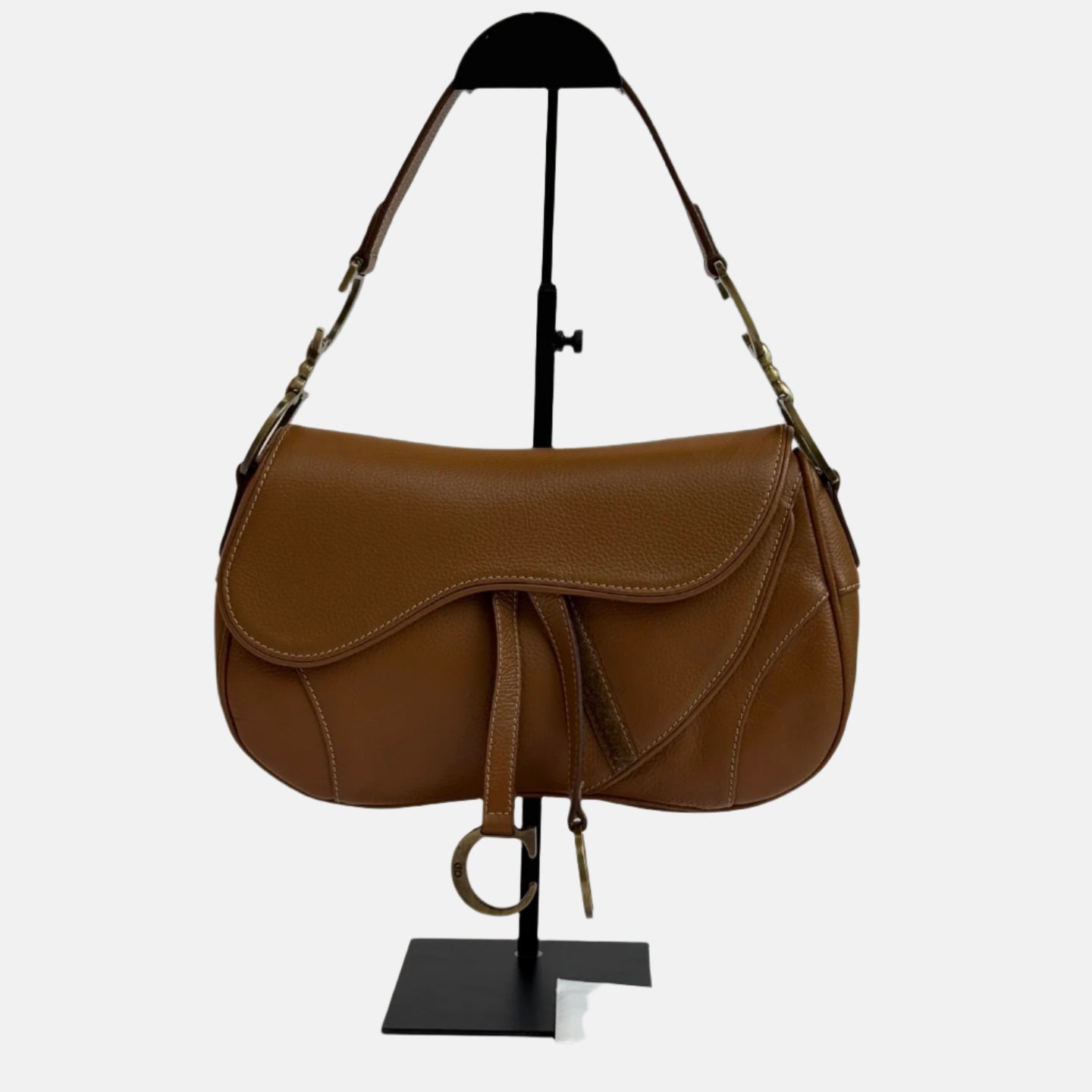 Dior Double Saddle Tone Hardware Handbag Leather Brown Travel Bag