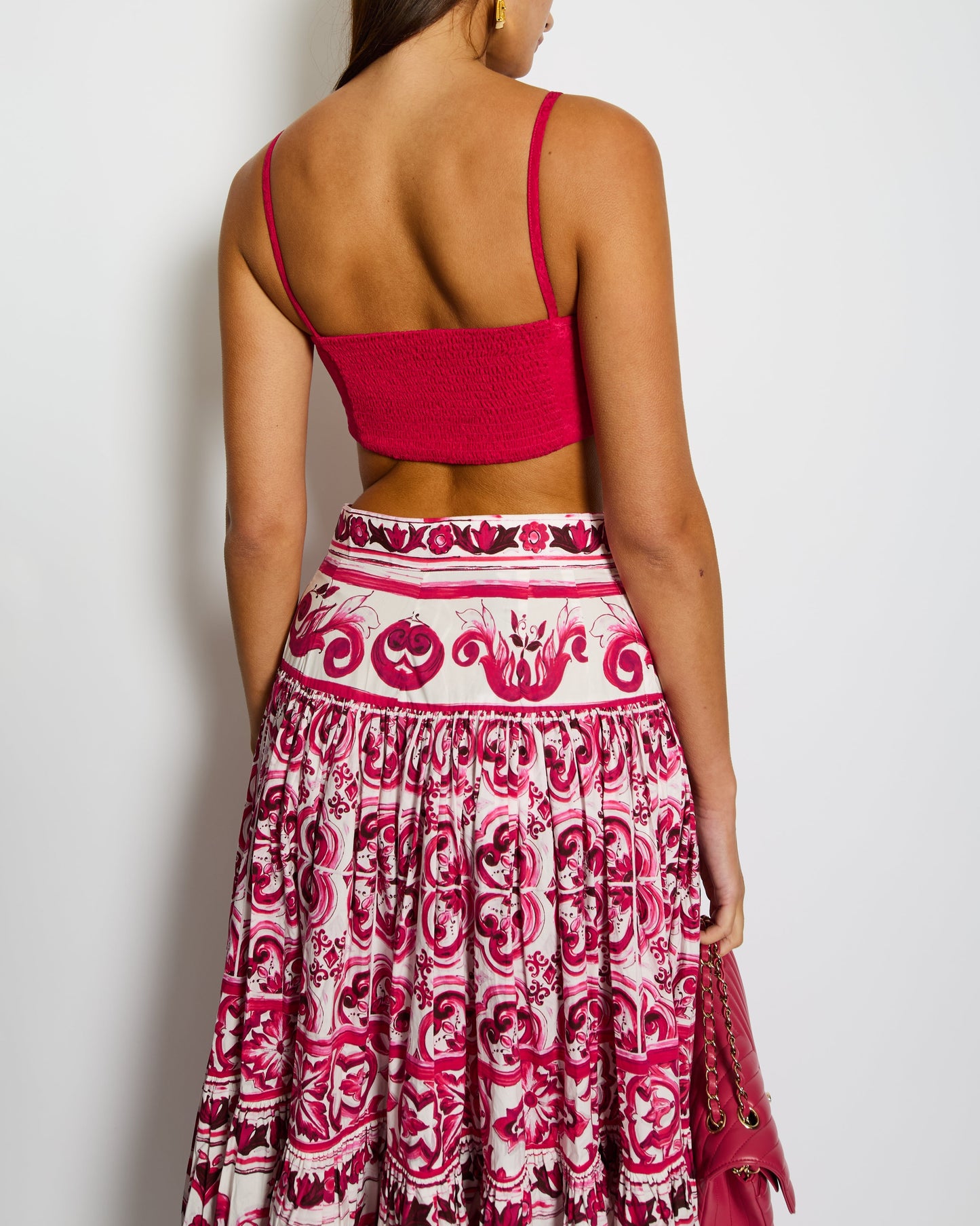 Chanel 21K Raspberry Pink Silk Cc Logo Printed Bralette Top With Crystal Details Size Fr 38 (Uk 10) Bag