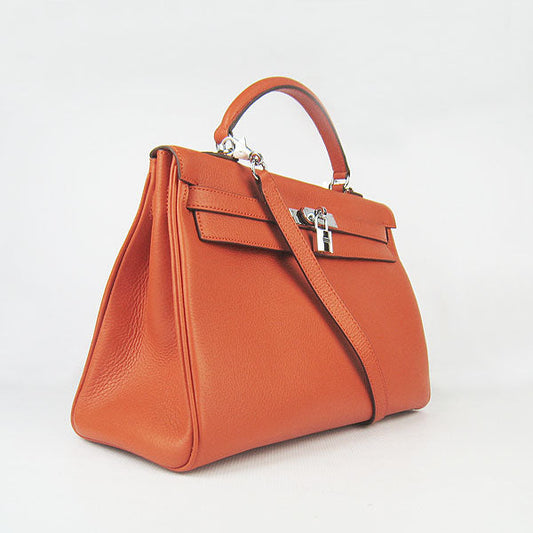 Hermes Luxury Kelly Cm Togo Handbag Orange Leather Silver Travel Bag