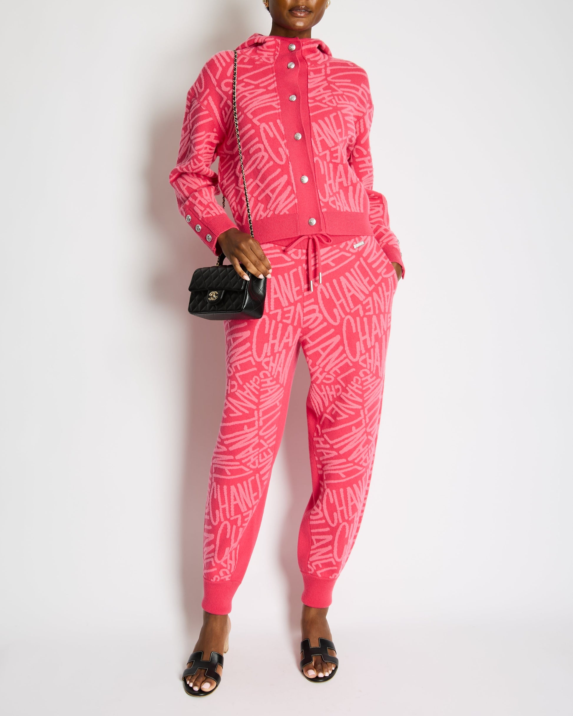 Chanel 21N Hot Pink Cashmere Joggers With Logo Details Size Fr 40 (Uk 12) Rrp £2,370 Bag