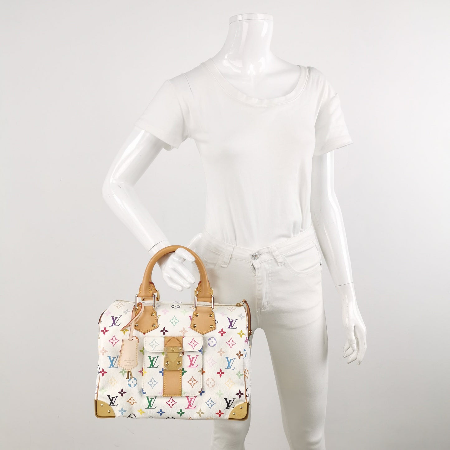 Louis Vuitton x Takashi Murakami Speedy 30 Lock Multicolor White Handbag Multicolor 12