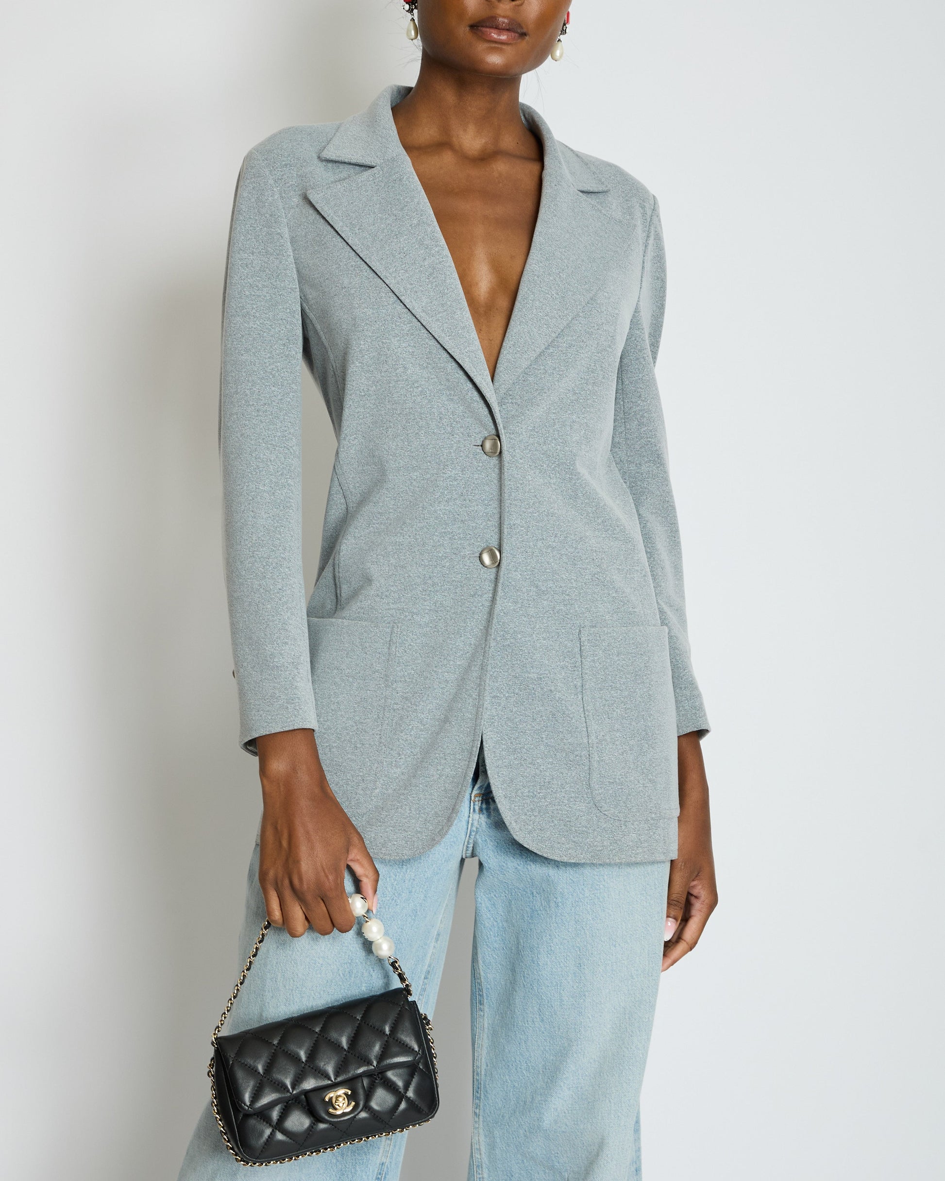 Chanel 98/A Grey Single Breasted Blazer Size Fr 38 (Uk 10) Bag