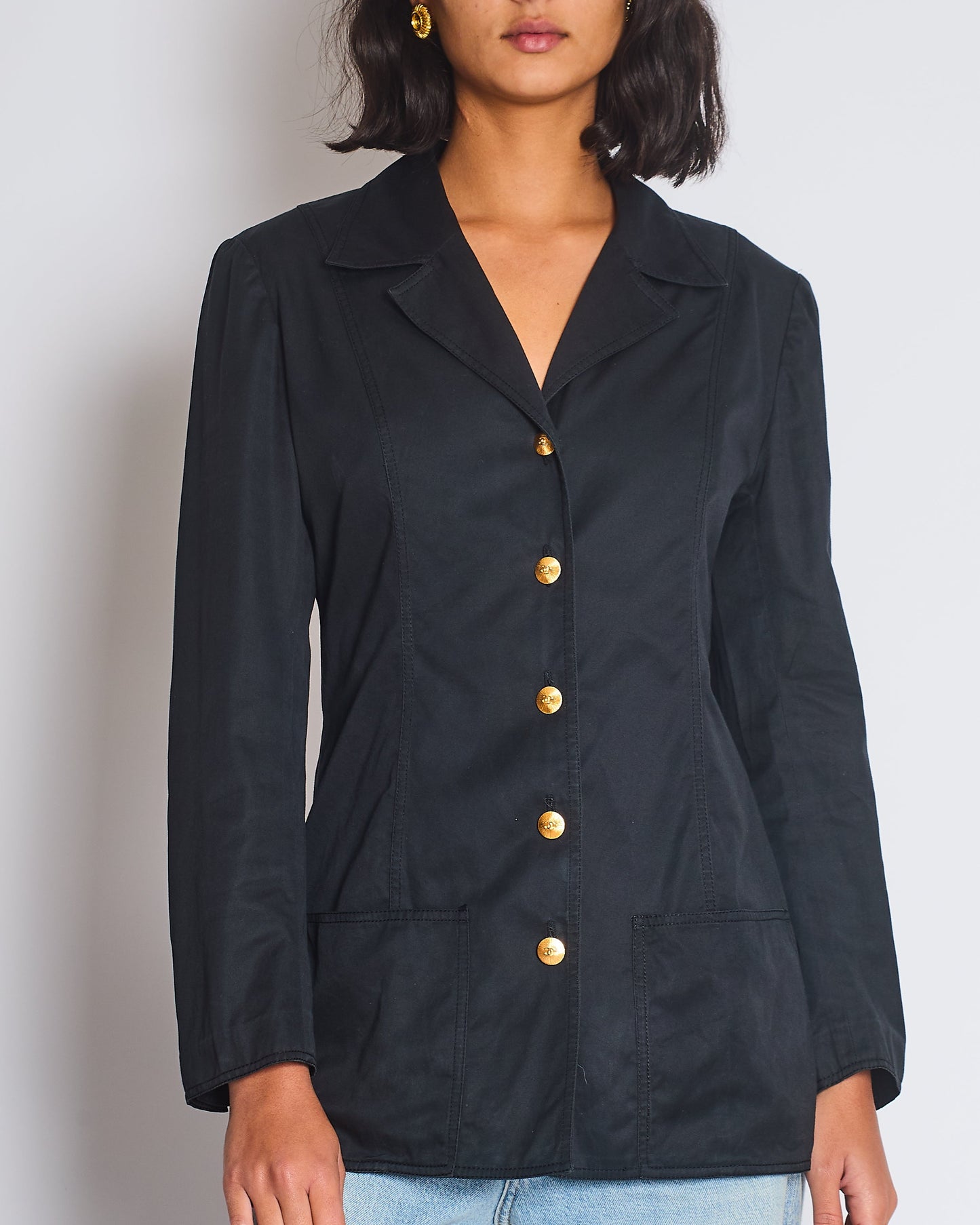 Chanel Black   Lightweight Jacket With Gold CC Logo Buttons Size FR 36/38 (UK 8/10)