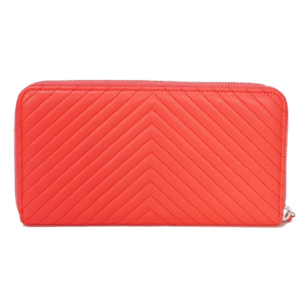 CHANEL Long Wallet Purse A50097 lambskin Coral pink COCO Mark Chevron Long Zip Wallet Women