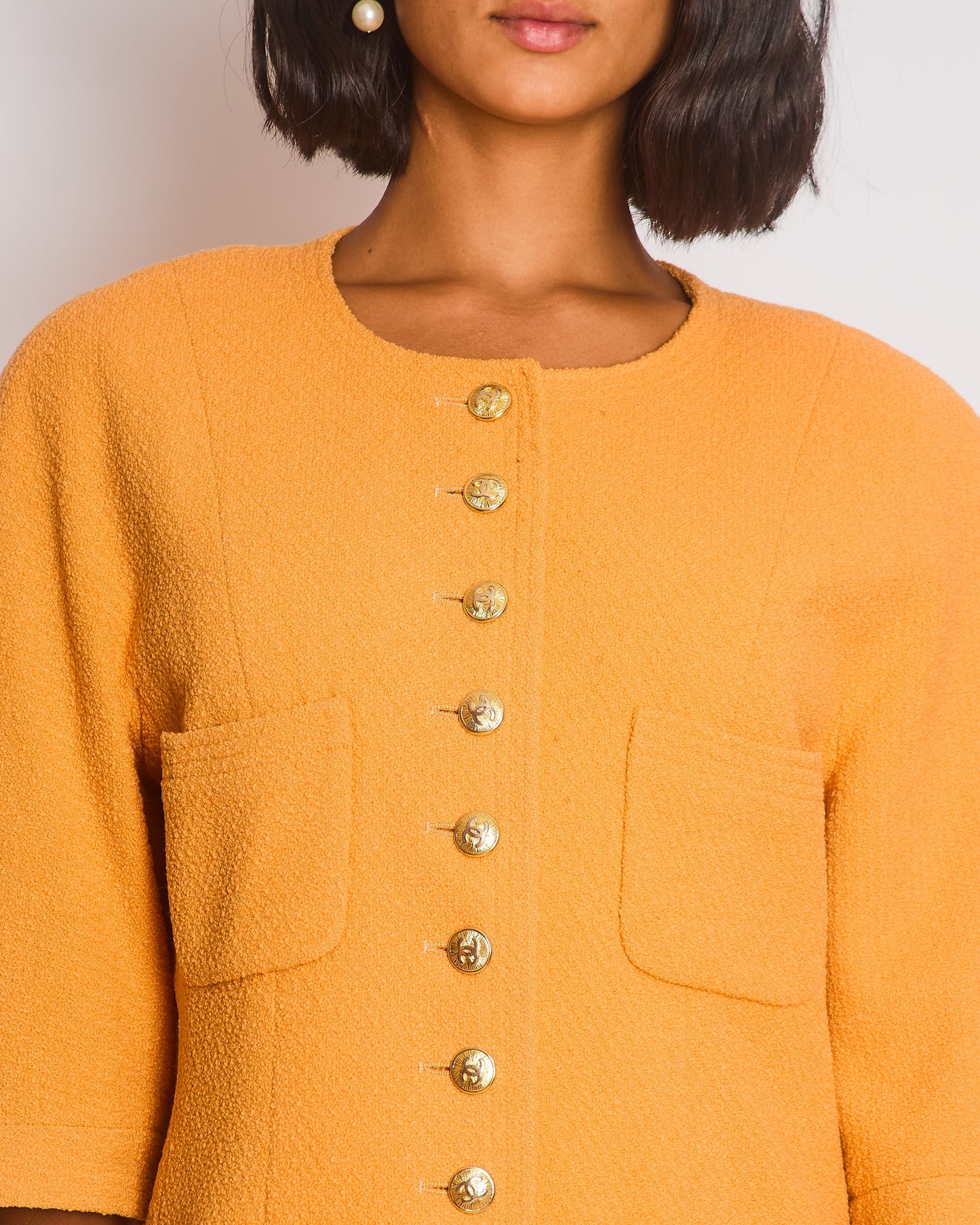 Chanel Orange   Jacket and Skirt Set with Gold CC Buttons Size FR 42 (UK 14)