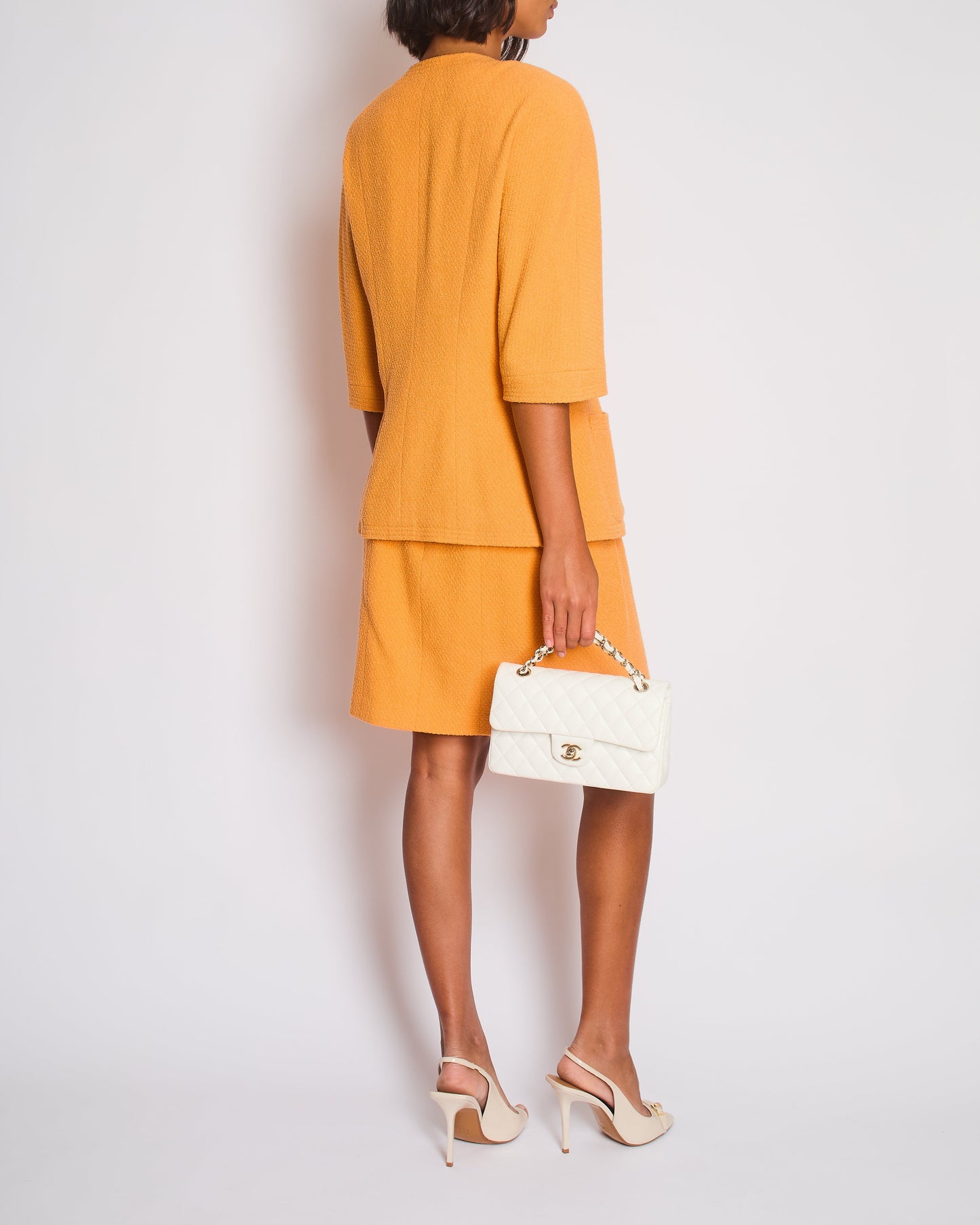 Chanel Orange   Jacket and Skirt Set with Gold CC Buttons Size FR 42 (UK 14)