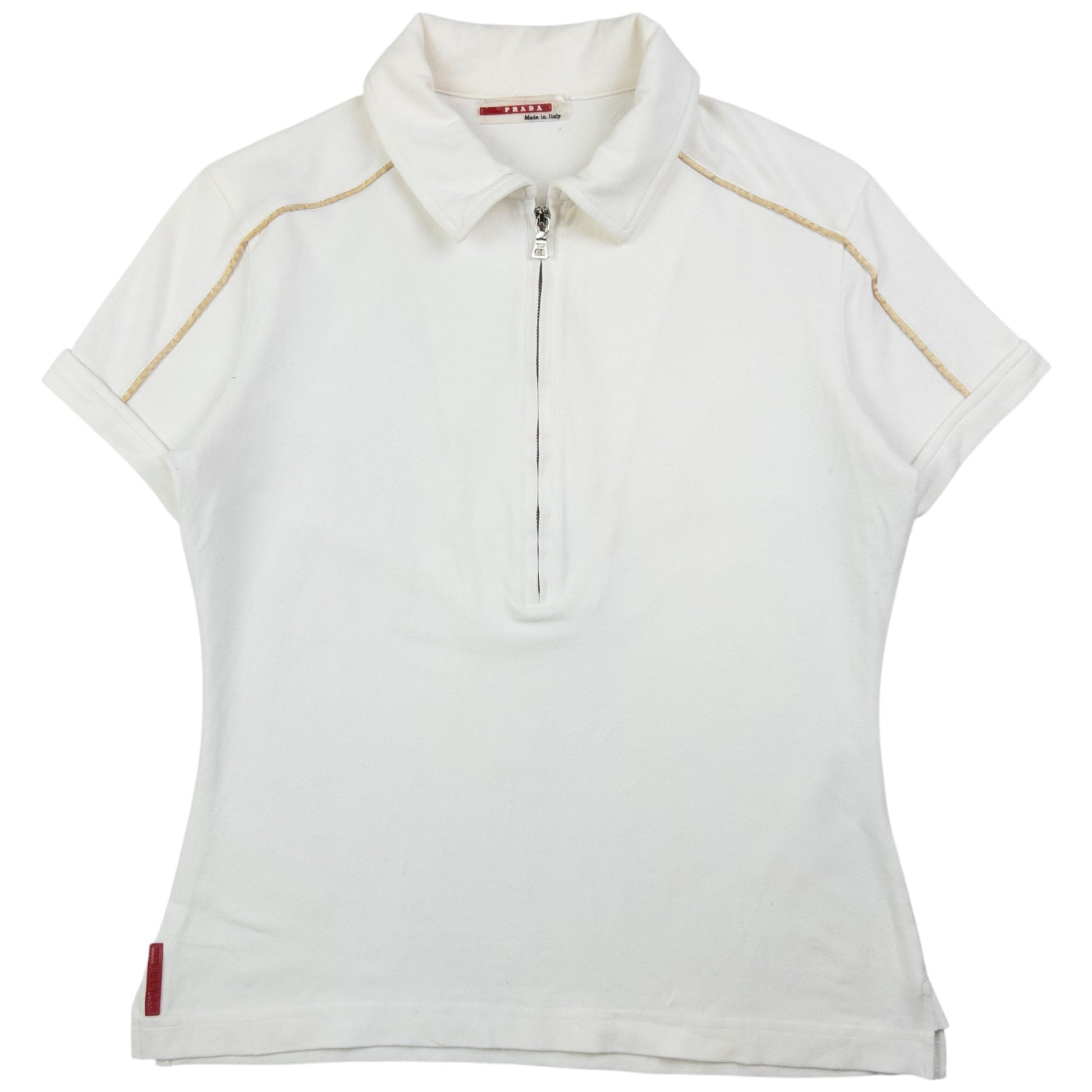 Prada Handbag Sport Half Polo Shirt Womens White Zip