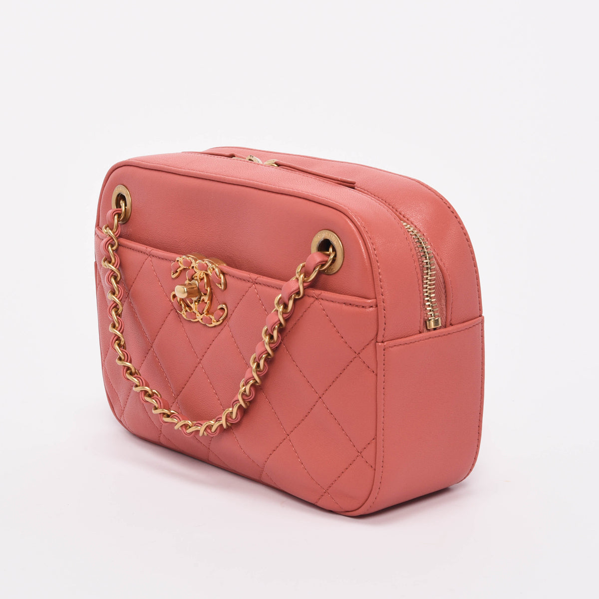 Chanel Dusty Pink Quilted Lambskin Chain Infinity Camera Case Bag