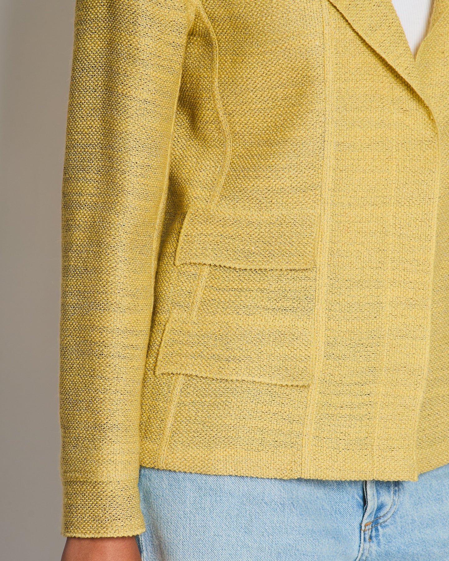 Chanel Cruise 1999 Yellow Blazer Jacket With Transparent CC Logo Buttons FR 40 (UK 12)