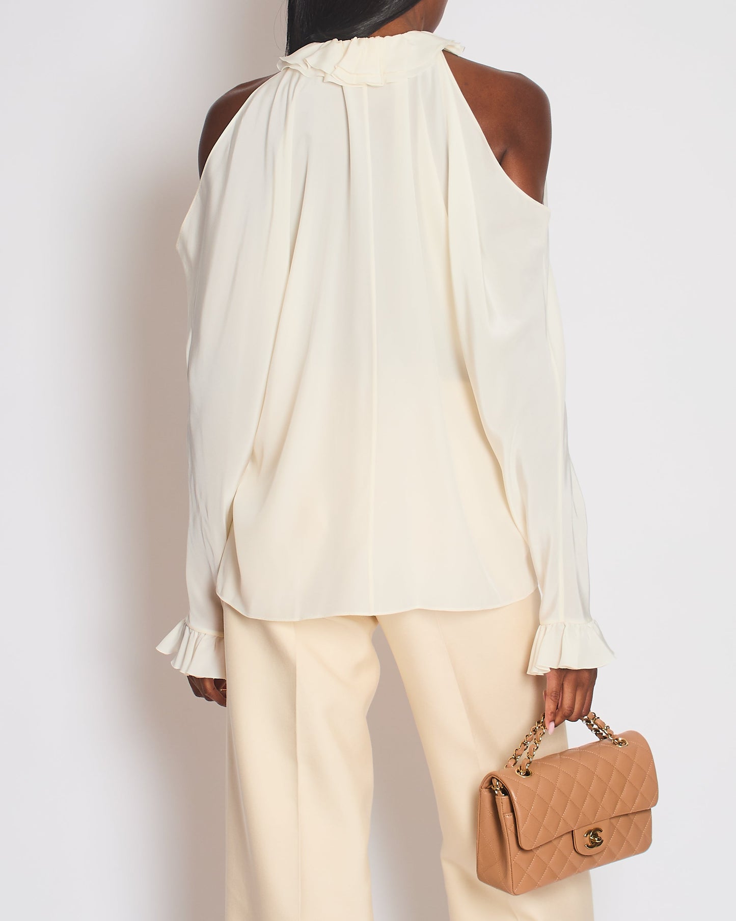 Chanel Cream Button Down Blo  with Cut Out Shoulder Detail Size FR 38 (UK 10)