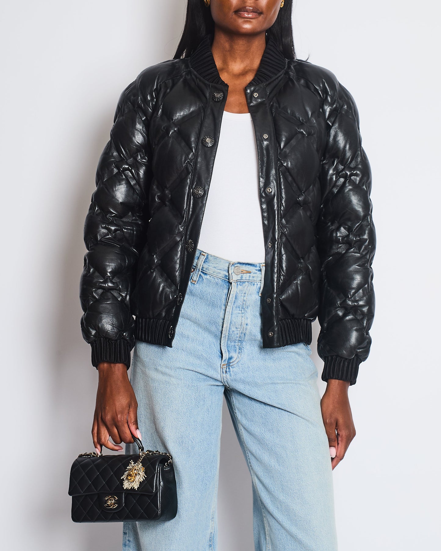 Chanel 16/B Leather Quilted Puffer Jacket Size FR 36 (UK 8)