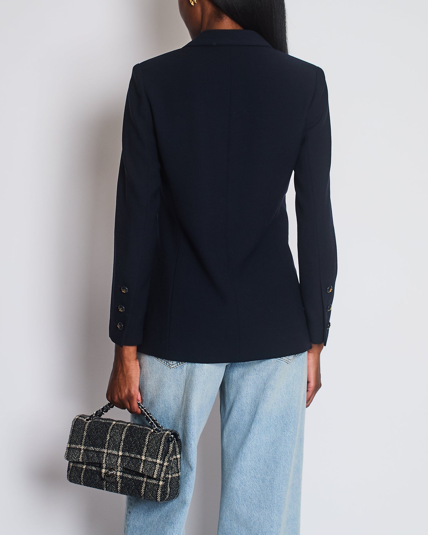 Chanel   Navy Jacket with Black and Gold CC Buttons and Pocket Detail Size FR 38/40 (UK 10/12)