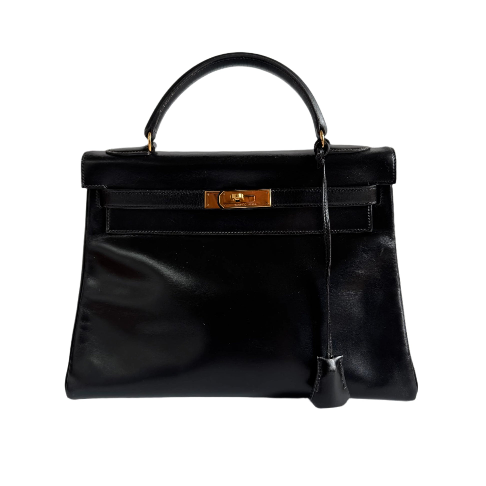 Hermes Kelly Retourne Box Hw Handbag Leather Black Travel Bag